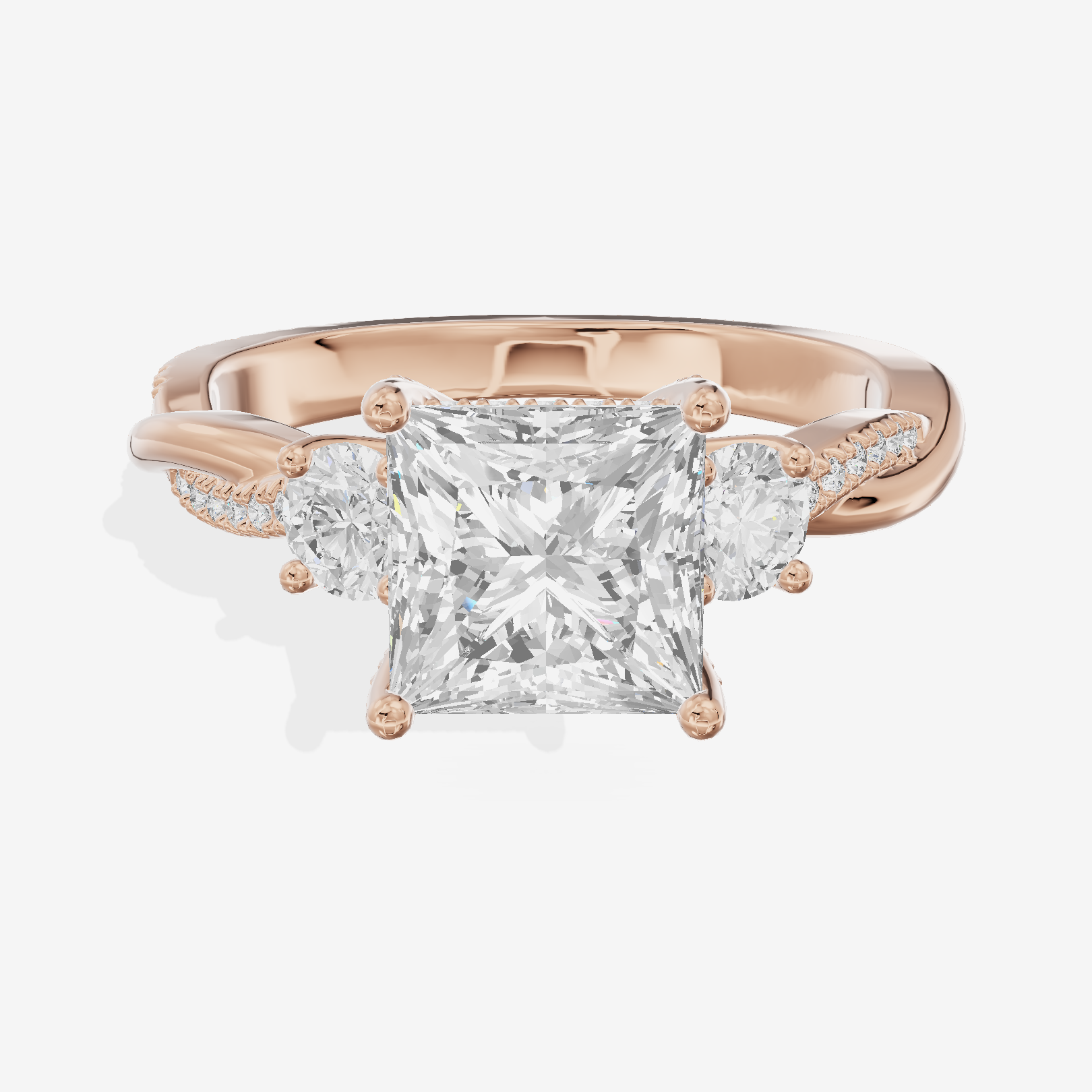 Promezza Three Stone Princess Engagement Ring (1/10 ct. tw.) in 18K Rose Gold