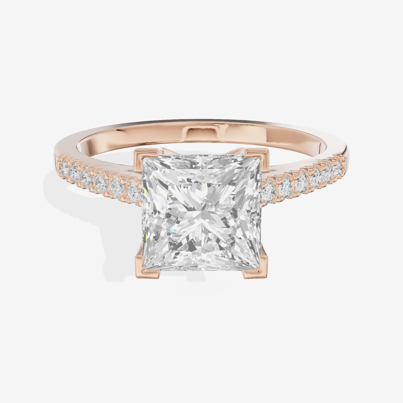 Sworn Vowsae Princess Engagement Ring with Side Stones (1/10 ct. tw.) in 18K Rose Gold