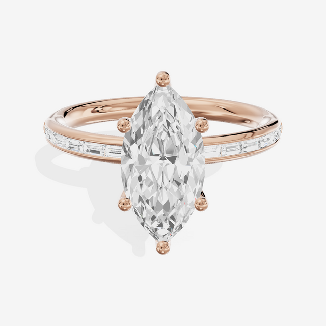 Tender Sincere Marquise Engagement Ring with Side Stones (1/6 ct. tw.) in 14K Rose Gold