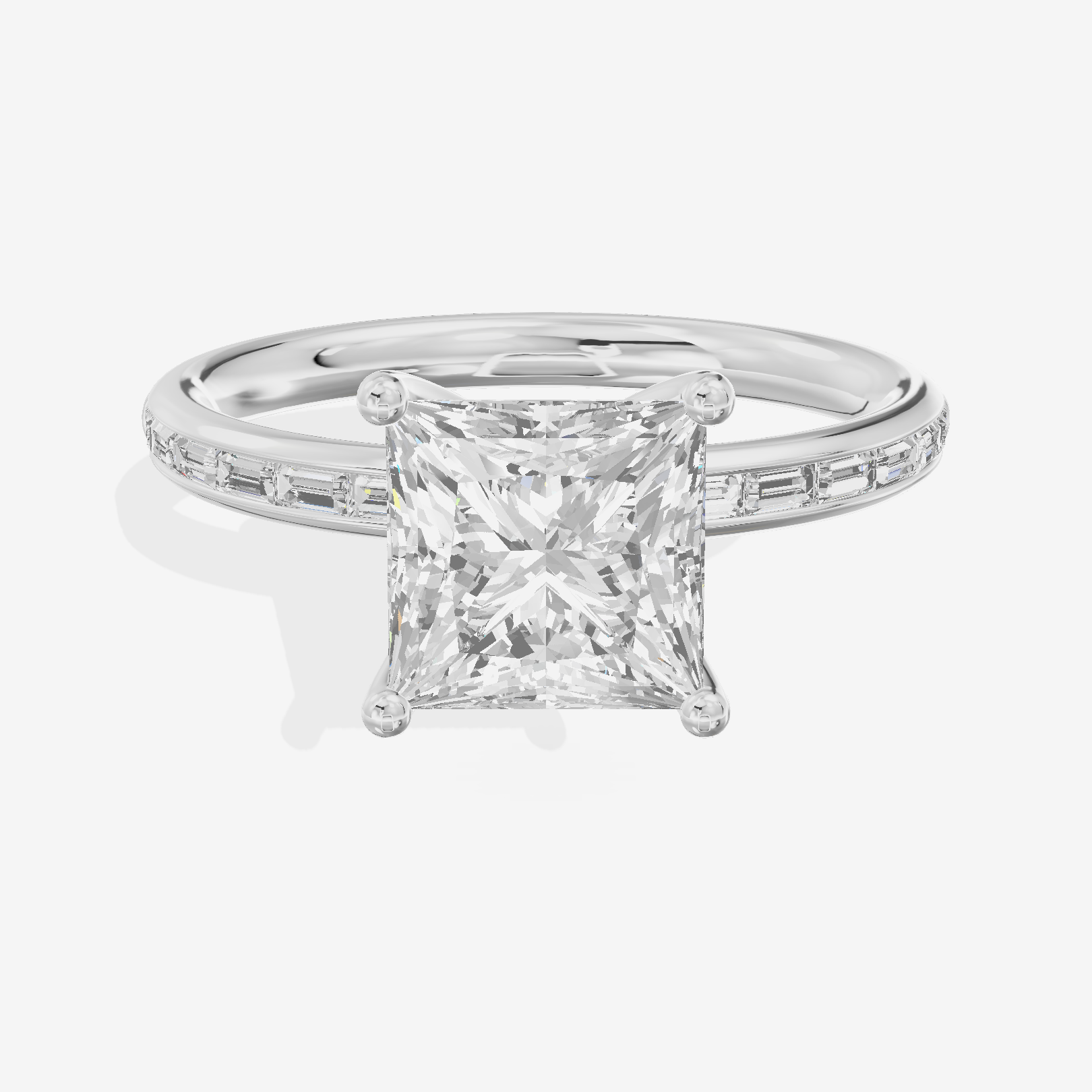 Tender Sincere Princess Engagement Ring with Side Stones (1/6 ct. tw.) in 18K White Gold