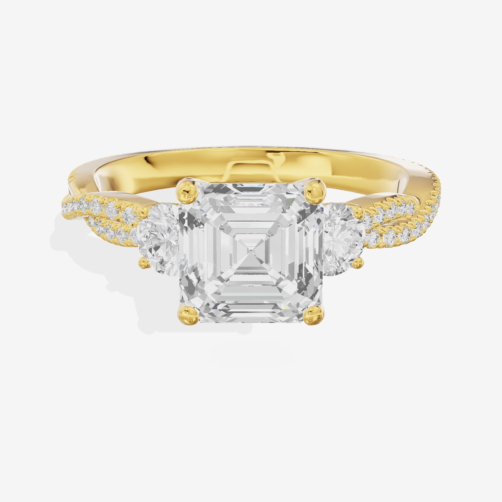 Petite Twine Three Stone Asscher Engagement Ring (1/2 ct. tw.) in 18K Yellow Gold