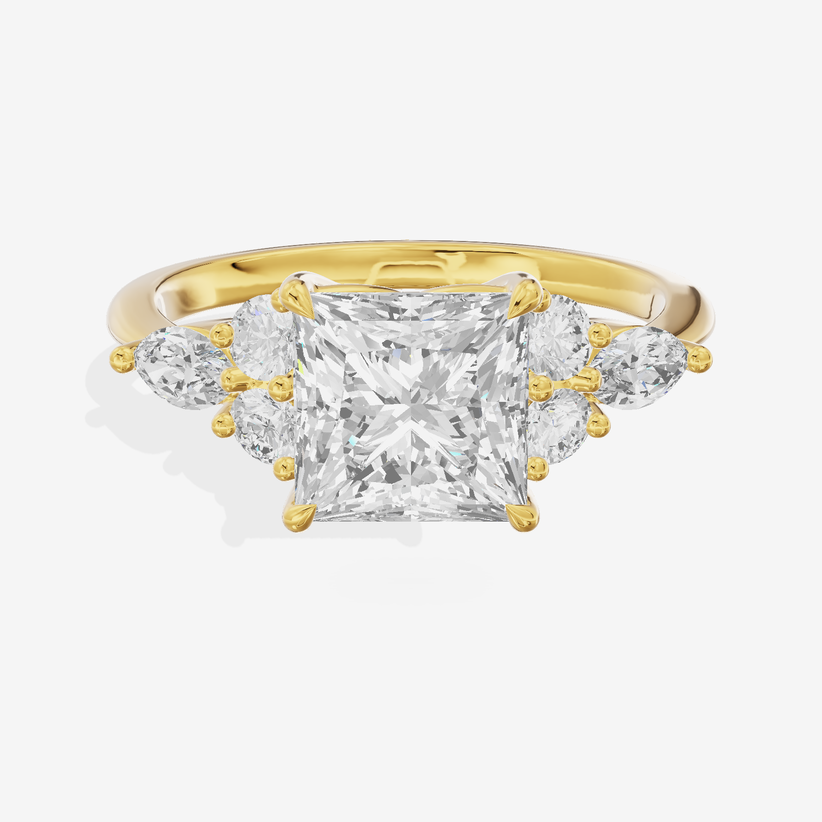 Luxe Vowsae Princess Engagement Ring with Side Stones (2/5 ct. tw.) in 14K Yellow Gold