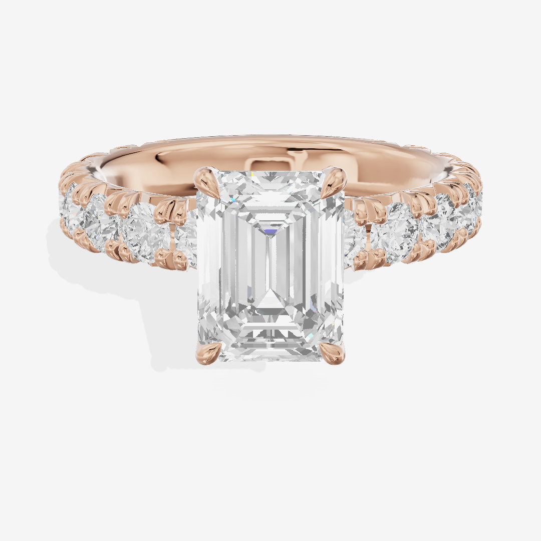 Crowned Sincere Emerald Engagement Ring with Side Stones (3/4 ct. tw.) in 14K Rose Gold