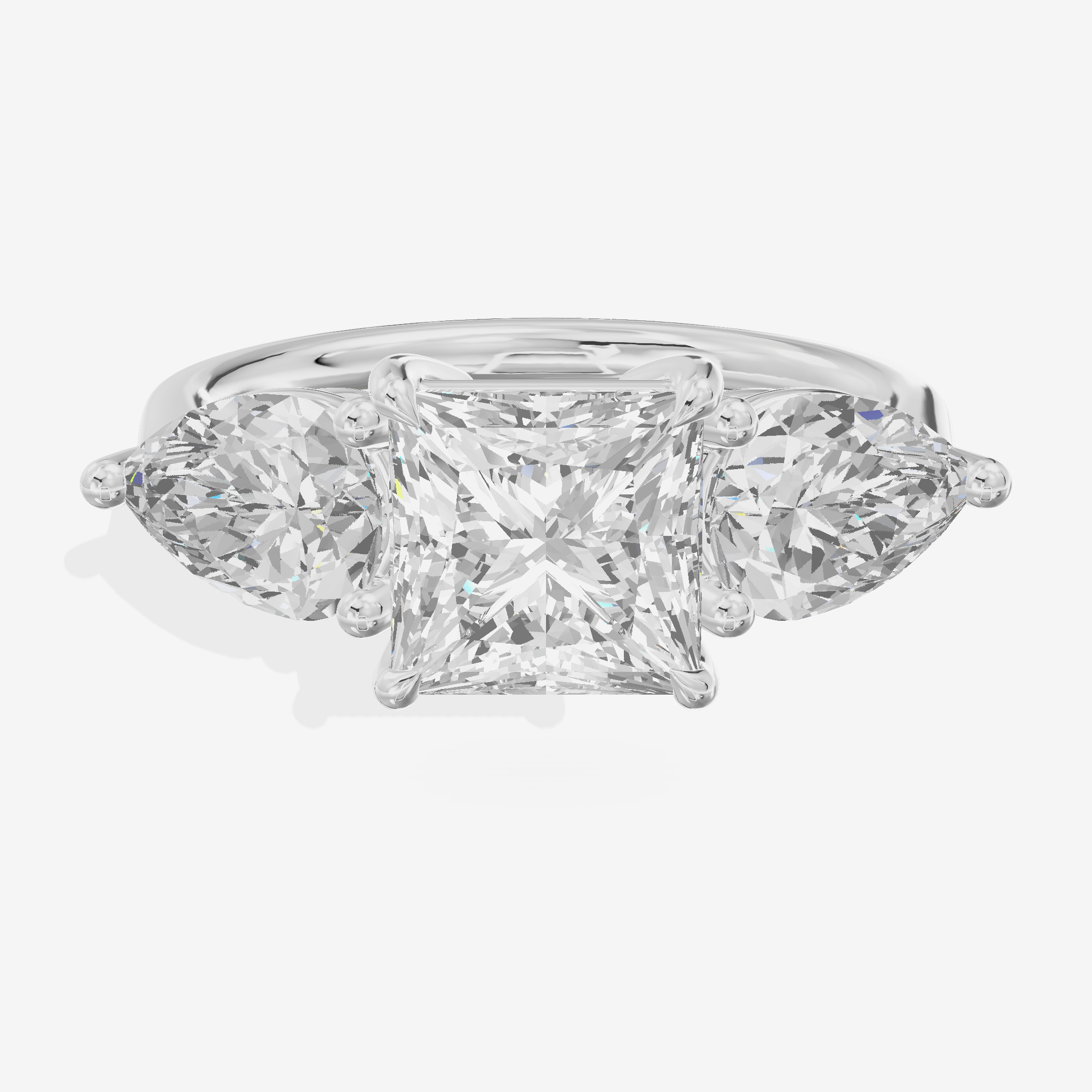 Luxe Heartline Three Stone Princess Engagement Ring (3/4 ct. tw.) in 14K White Gold
