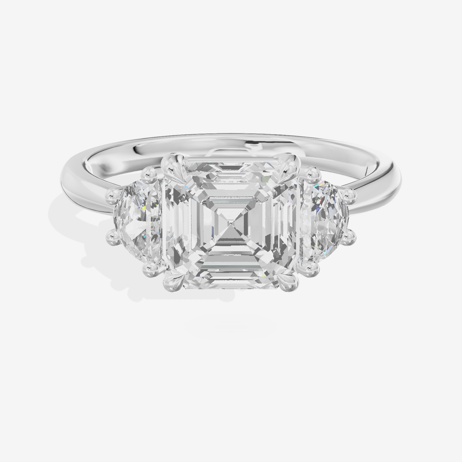 Petite Belovae Asscher Three Stone Engagement Ring (1/2 ct. tw.) in 14K White Gold