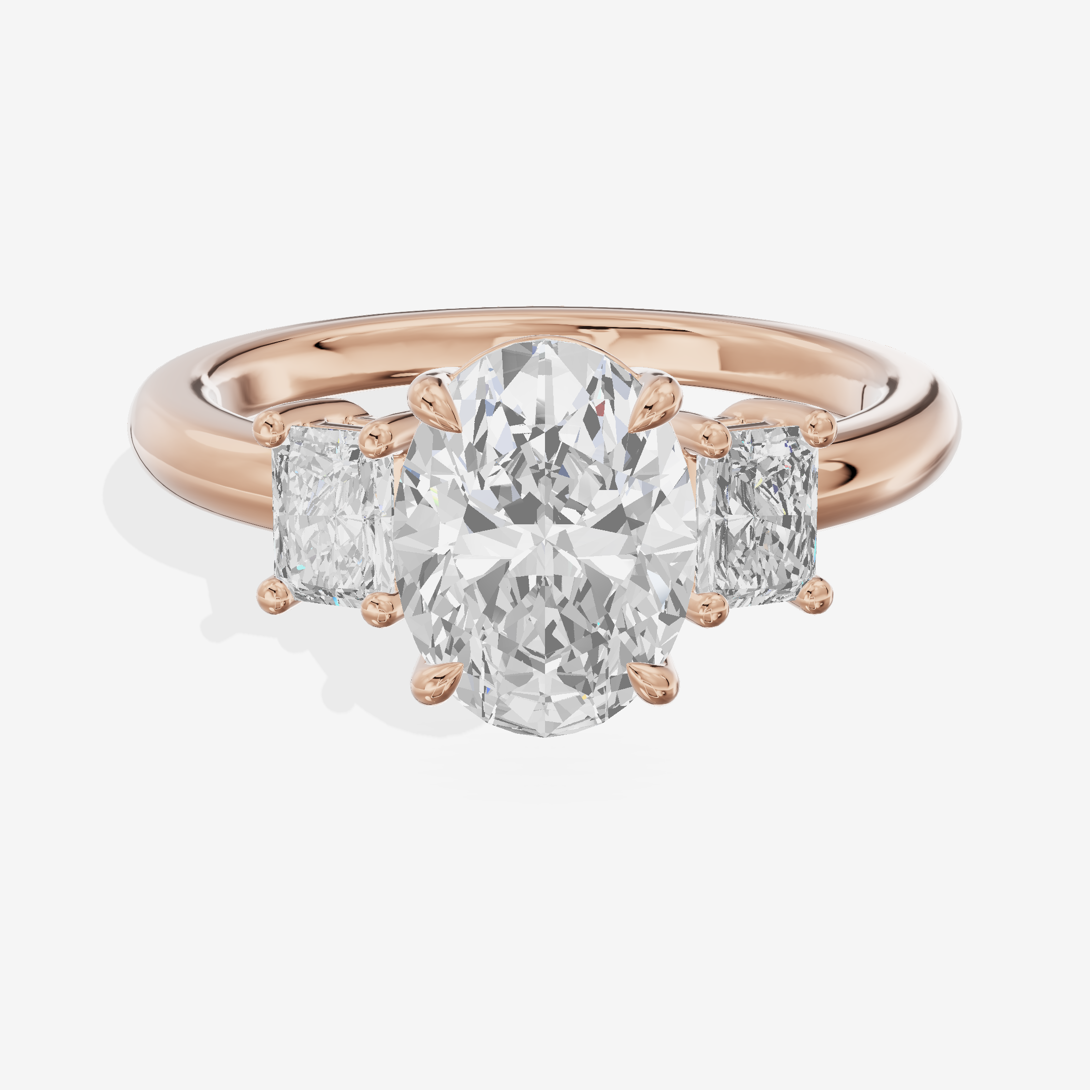 Grand Coeurine Three Stone Oval Engagement Ring (3/8 ct. tw.) in 18K Rose Gold