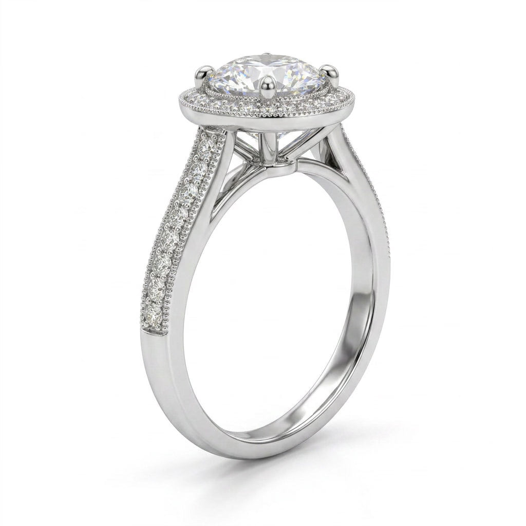Cathedral Halo Pavé Round Engagement Ring (1/2 ct. tw.) in 18K White Gold