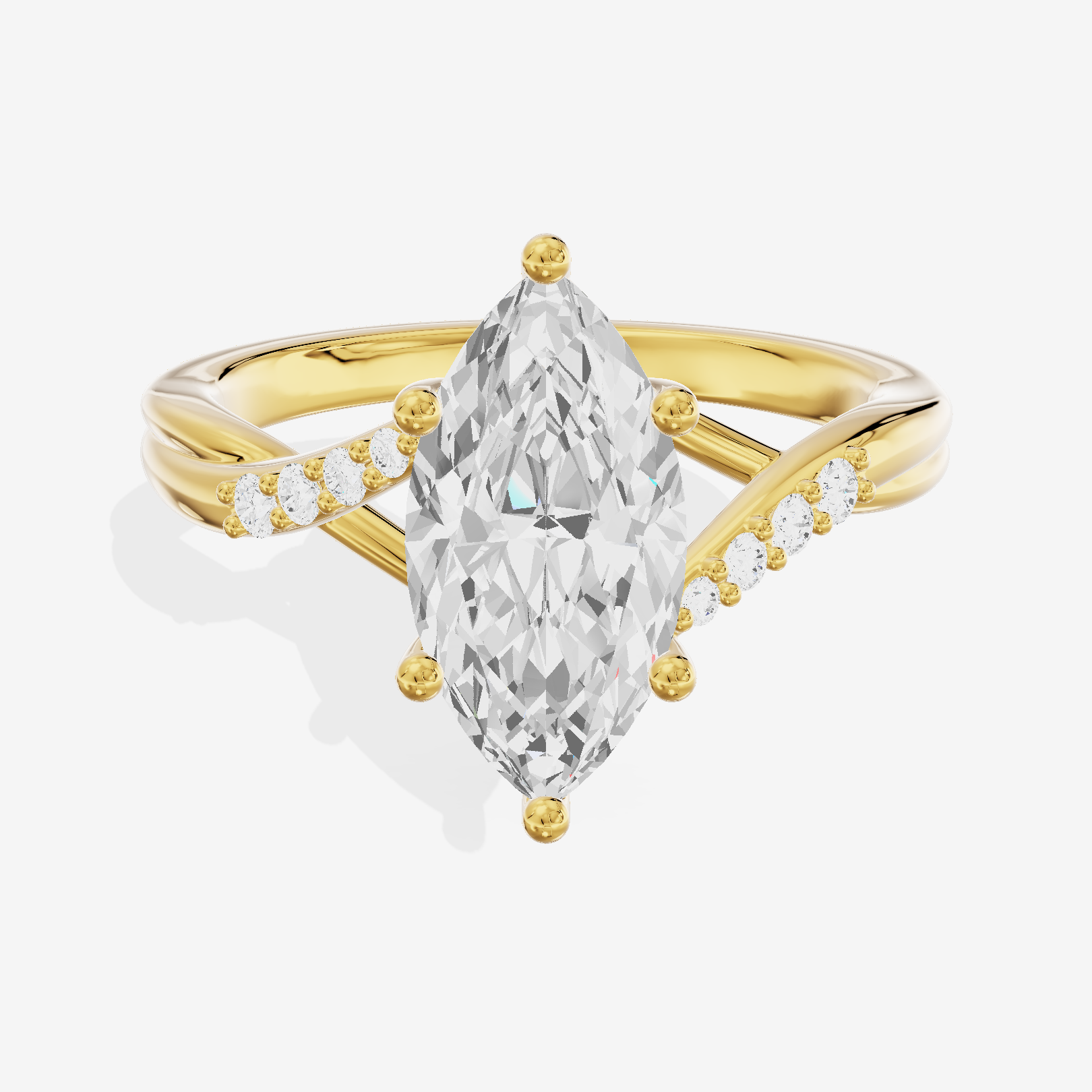 Twined Aimora Marquise Engagement Ring with Side Stones (1/15 ct. tw.) in 18K Yellow Gold