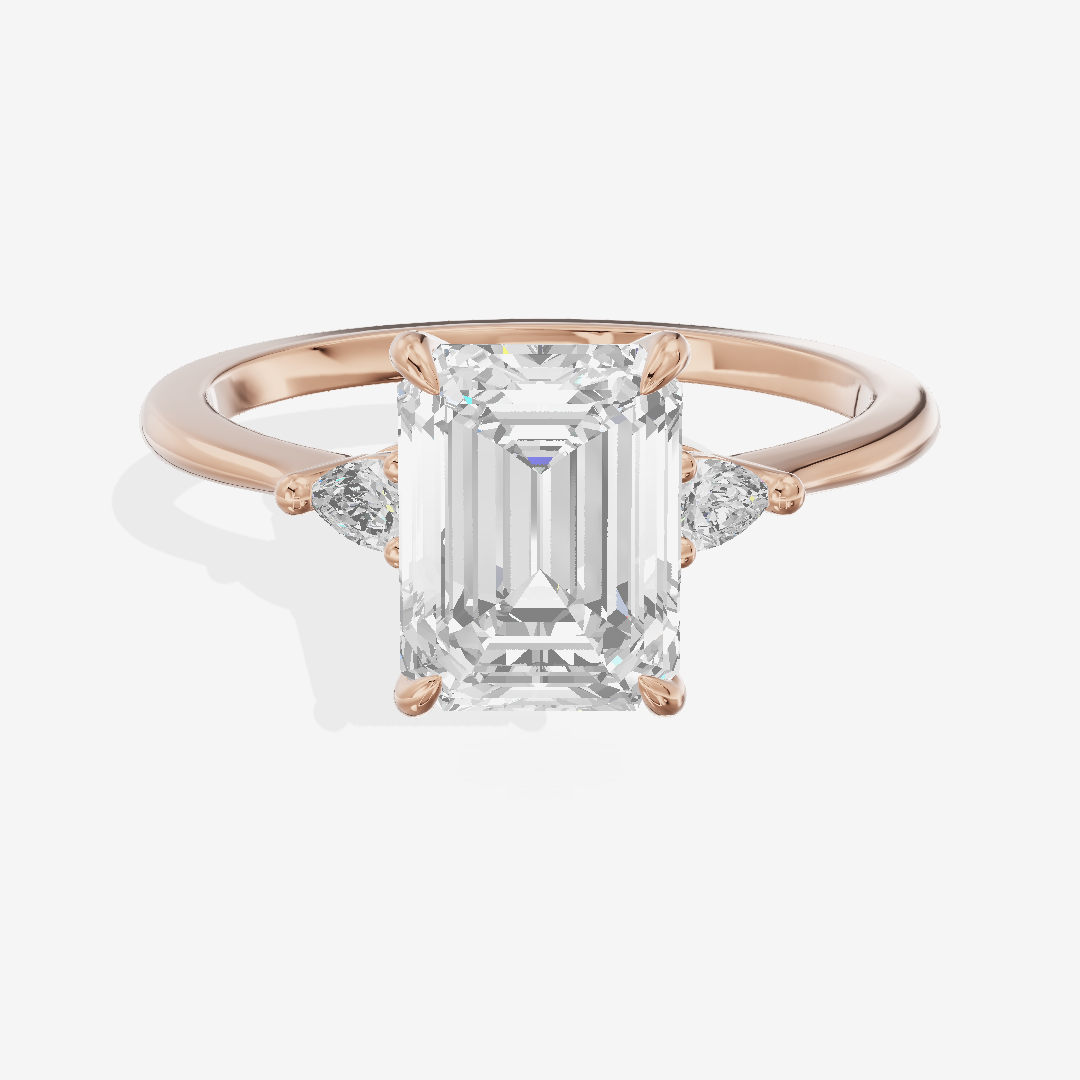 Clusta Three Stone Emerald Engagement Ring (1/10 ct. tw.) in 18K Rose Gold