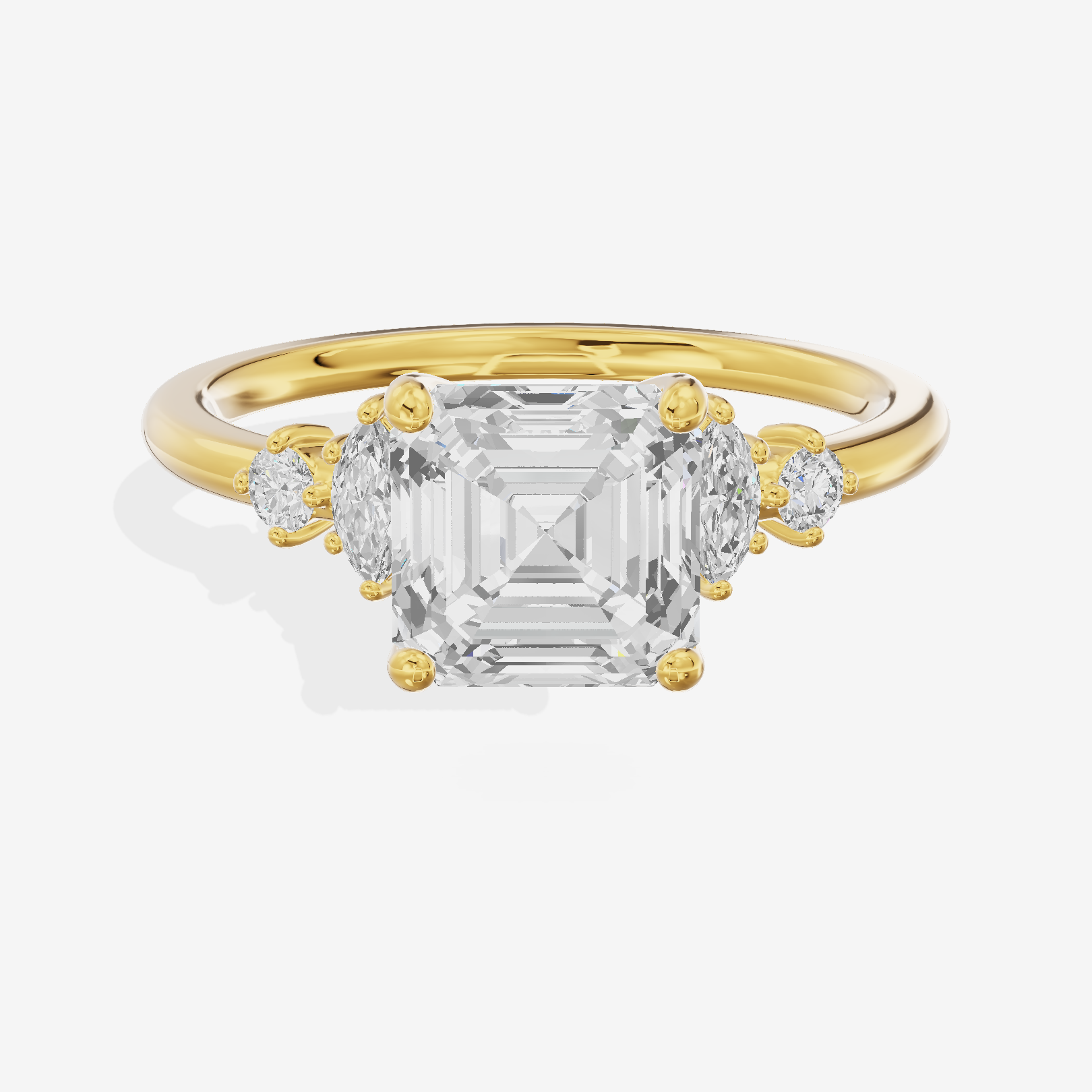 Hallowed Halcyon Asscher Engagement Ring with Side Stones (1/6 ct. tw.) in 14K Yellow Gold