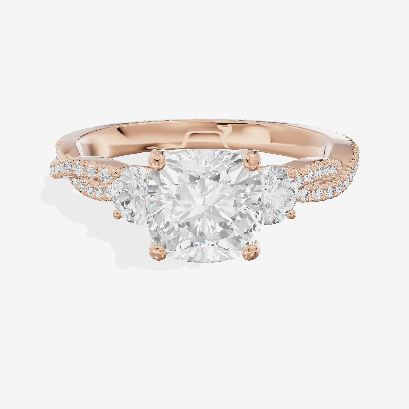 Petite Twine Three Stone Cushion Engagement Ring (1/2 ct. tw.) in 14K Rose Gold