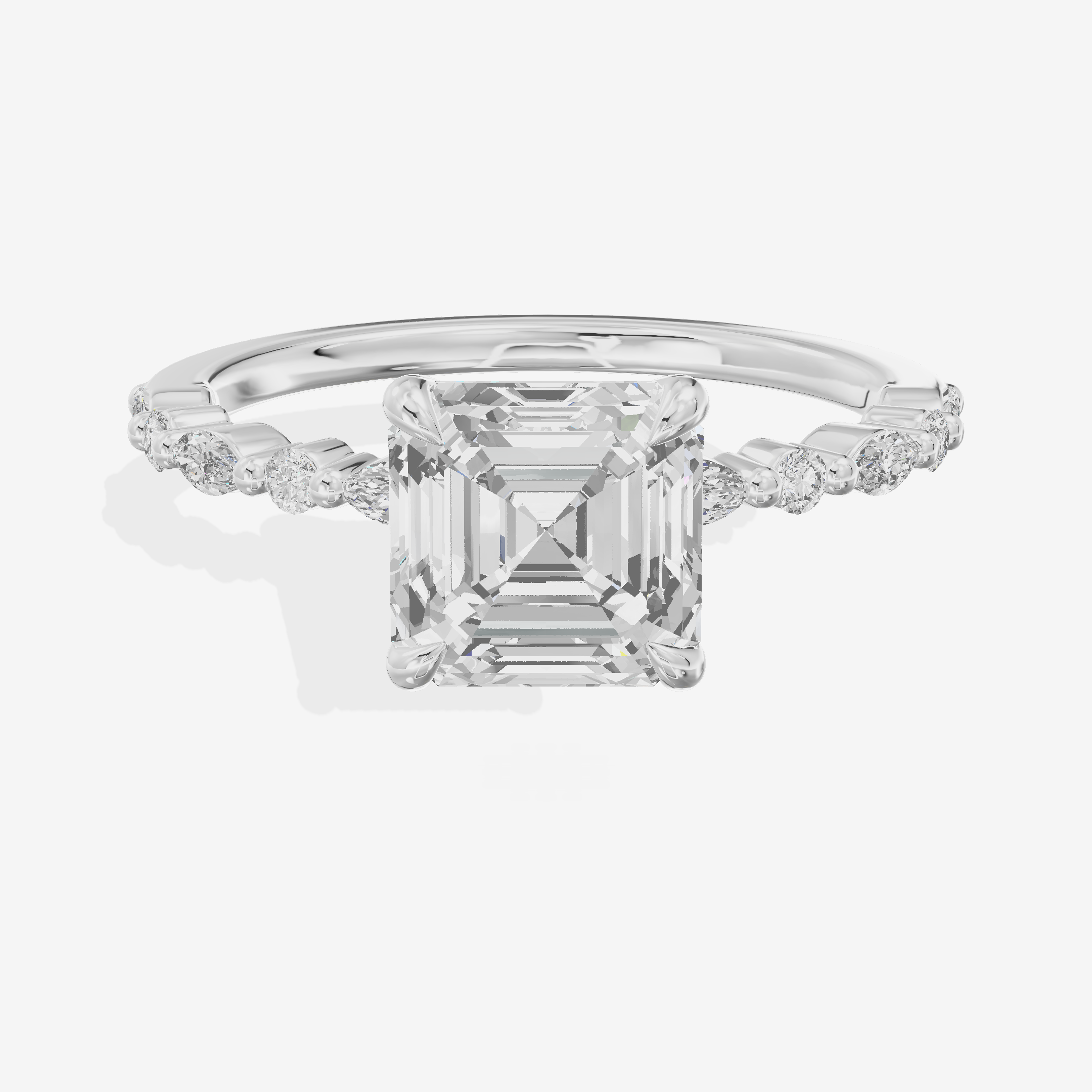 Classic Halcyon Asscher Engagement Ring with Side Stones (1/4 ct. tw.) in 18K White Gold