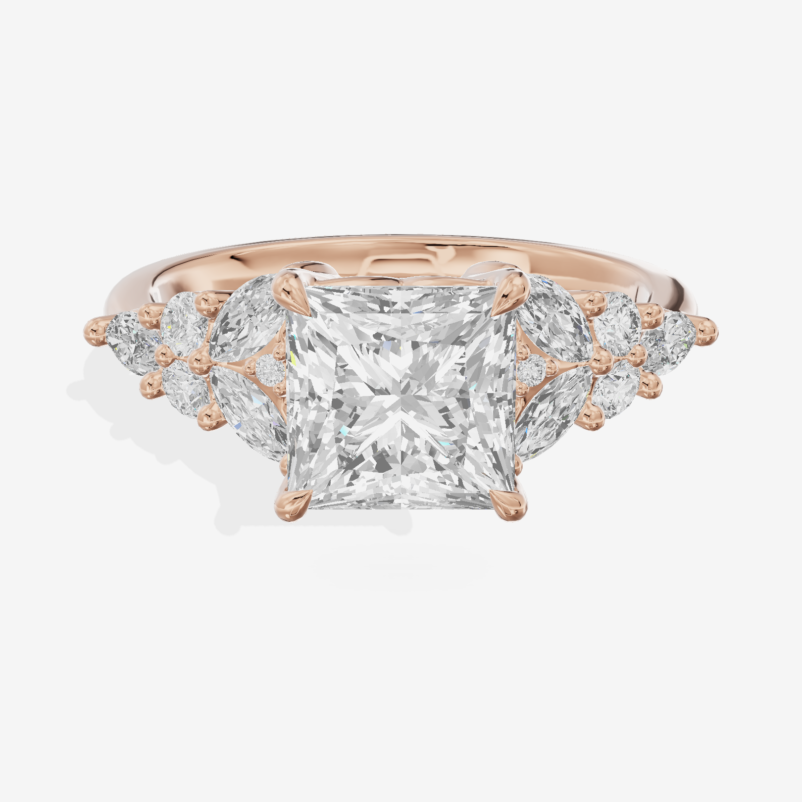 Grand Aurea Princess Engagement Ring with Side Stones (3/4 ct. tw.) in 14K Rose Gold