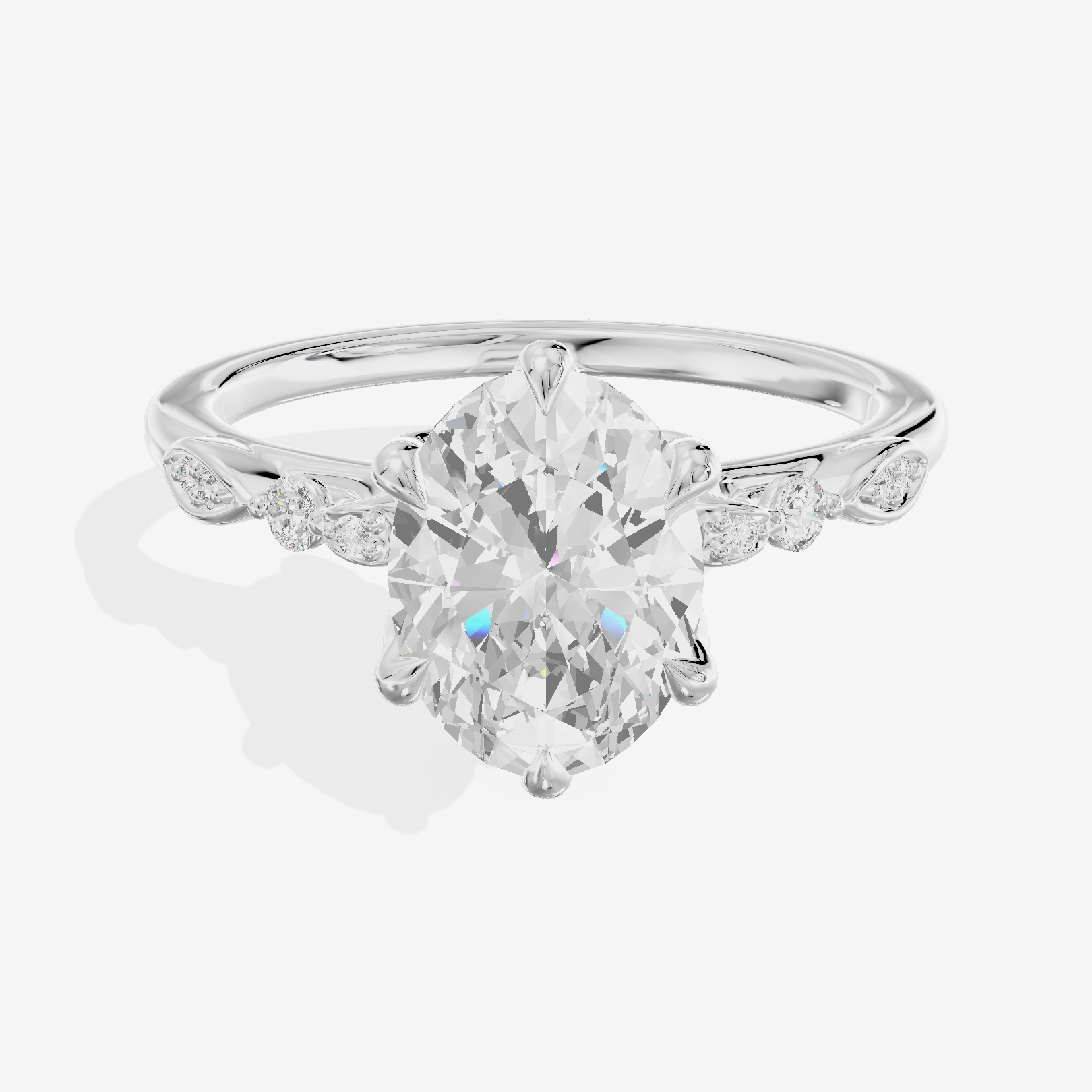 Lightwoven Oval Engagement Ring with Side Stones (1/6 ct. tw.) in 18K White Gold