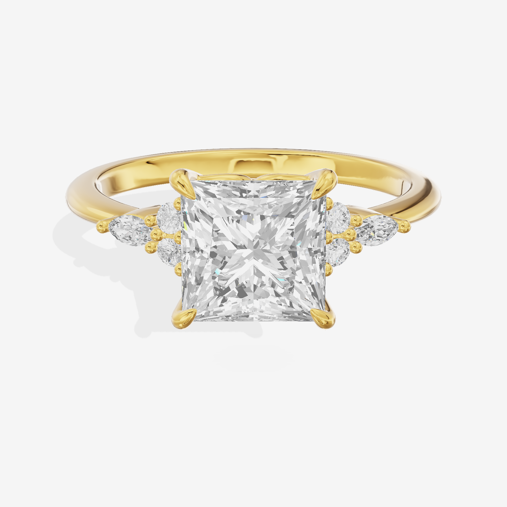 Luxe Tender Princess Engagement Ring with Side Stones (1/8 ct. tw.) in 18K Yellow Gold