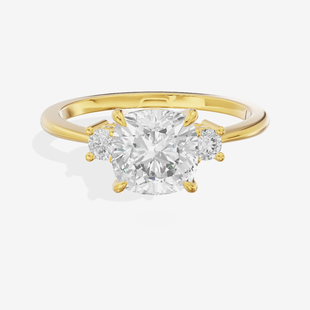 Eternal Aimora Cushion Three Stone Engagement Ring (1/10 ct. tw.) in 18K Yellow Gold