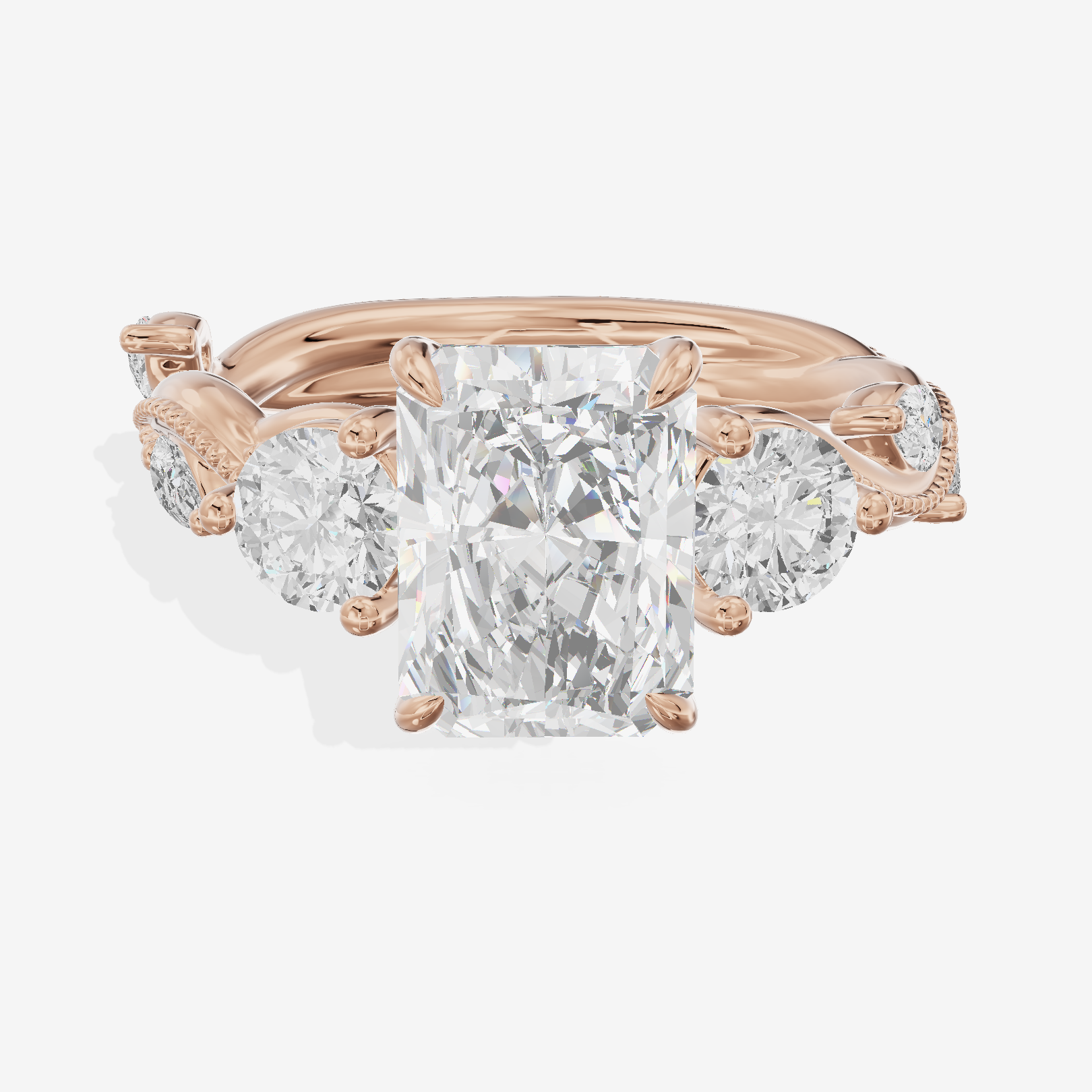 Vintage Belovae Radiant Three Stone Engagement Ring (3/5 ct. tw.) in 18K Rose Gold
