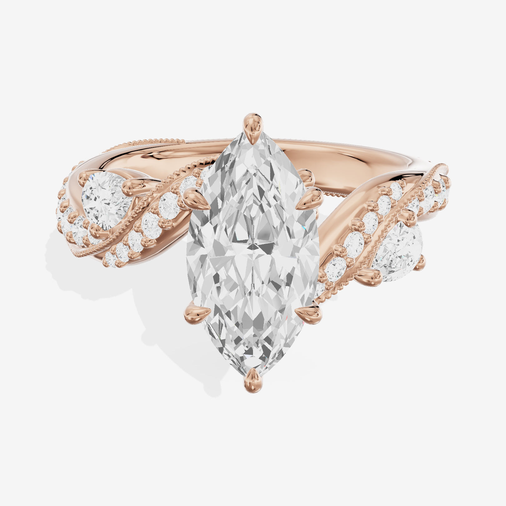 Modern Tender Marquise Engagement Ring with Side Stones (1/3 ct. tw.) in 18K Rose Gold
