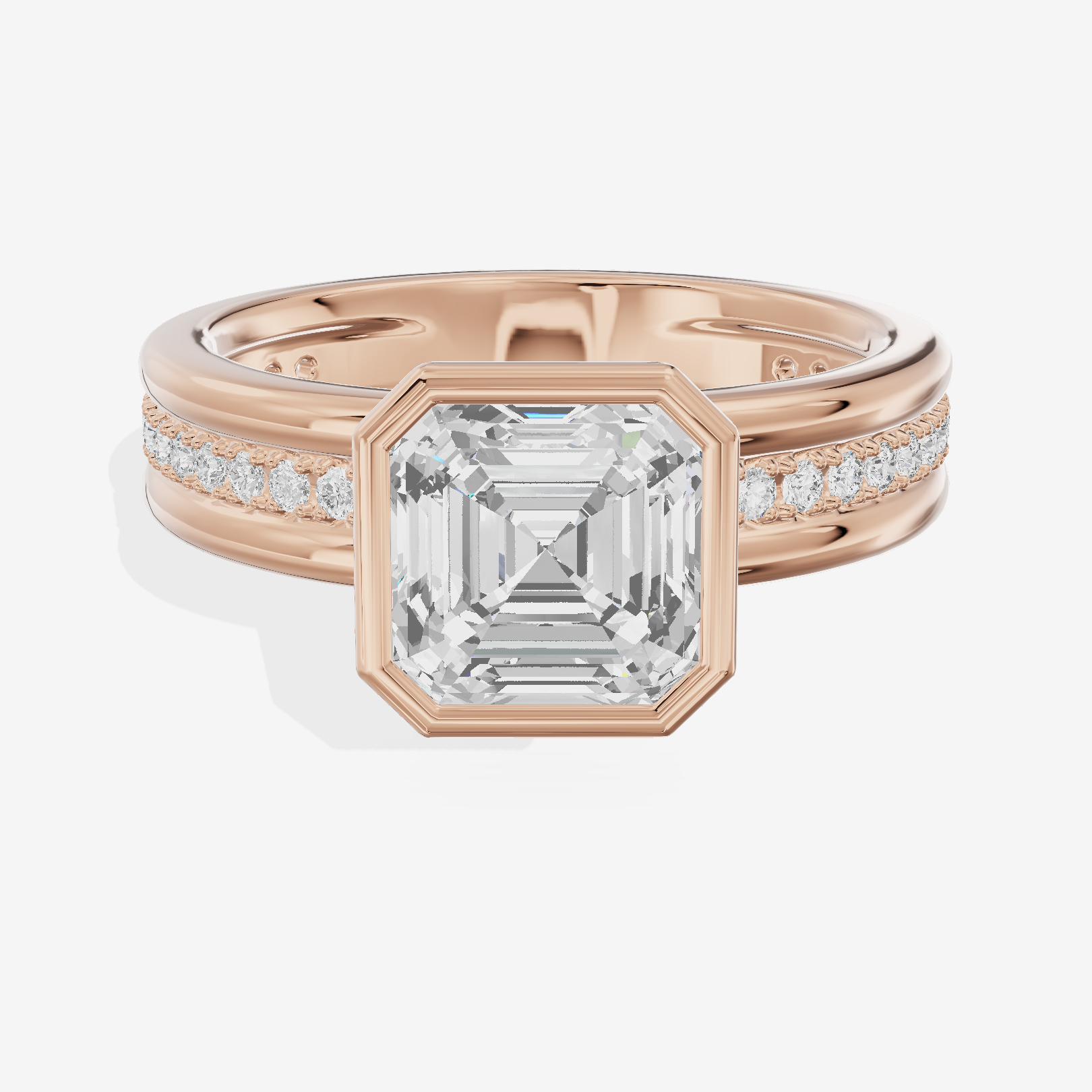 Belovae Bezel Asscher Engagement Ring with Side Stones (1/4 ct. tw.) in 14K Rose Gold
