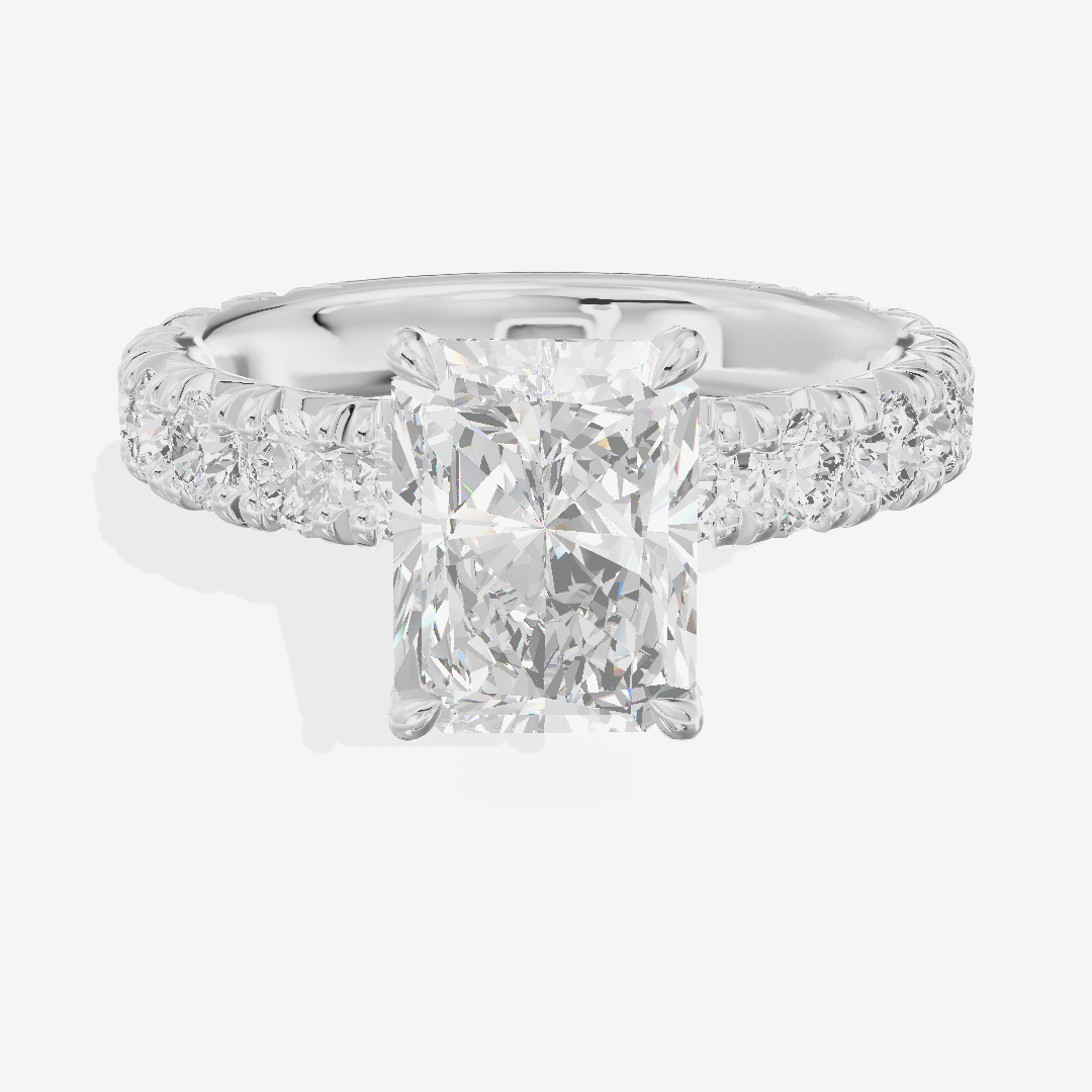 Crowned Sincere Radiant Engagement Ring with Side Stones (3/4 ct. tw.) in 18K White Gold
