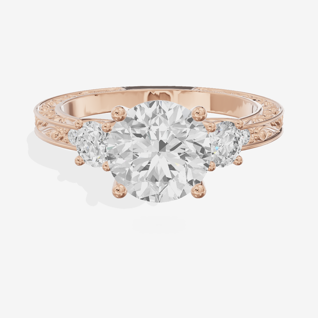 Triade Engraved Round Three Stone Engagement Ring (1/3 ct. tw.) in 14K Rose Gold