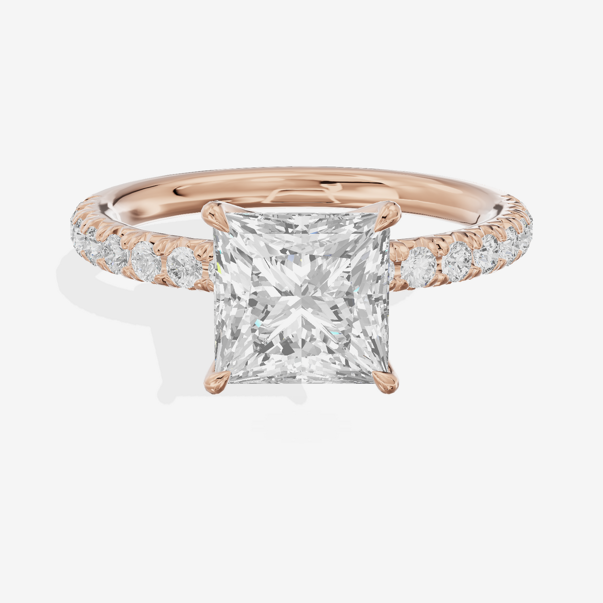 Bowed Whisper Princess Engagement Ring with Side Stones (1/4 ct. tw.) in 18K Rose Gold