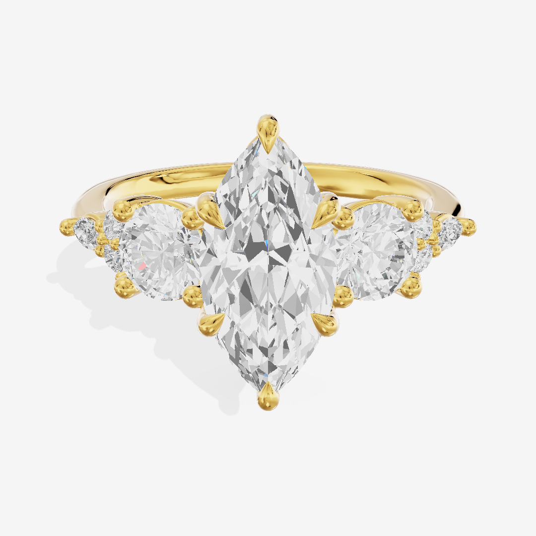 Luxe Halcyon Three Stone Marquise Engagement Ring (3/4 ct. tw.) in 14K Yellow Gold