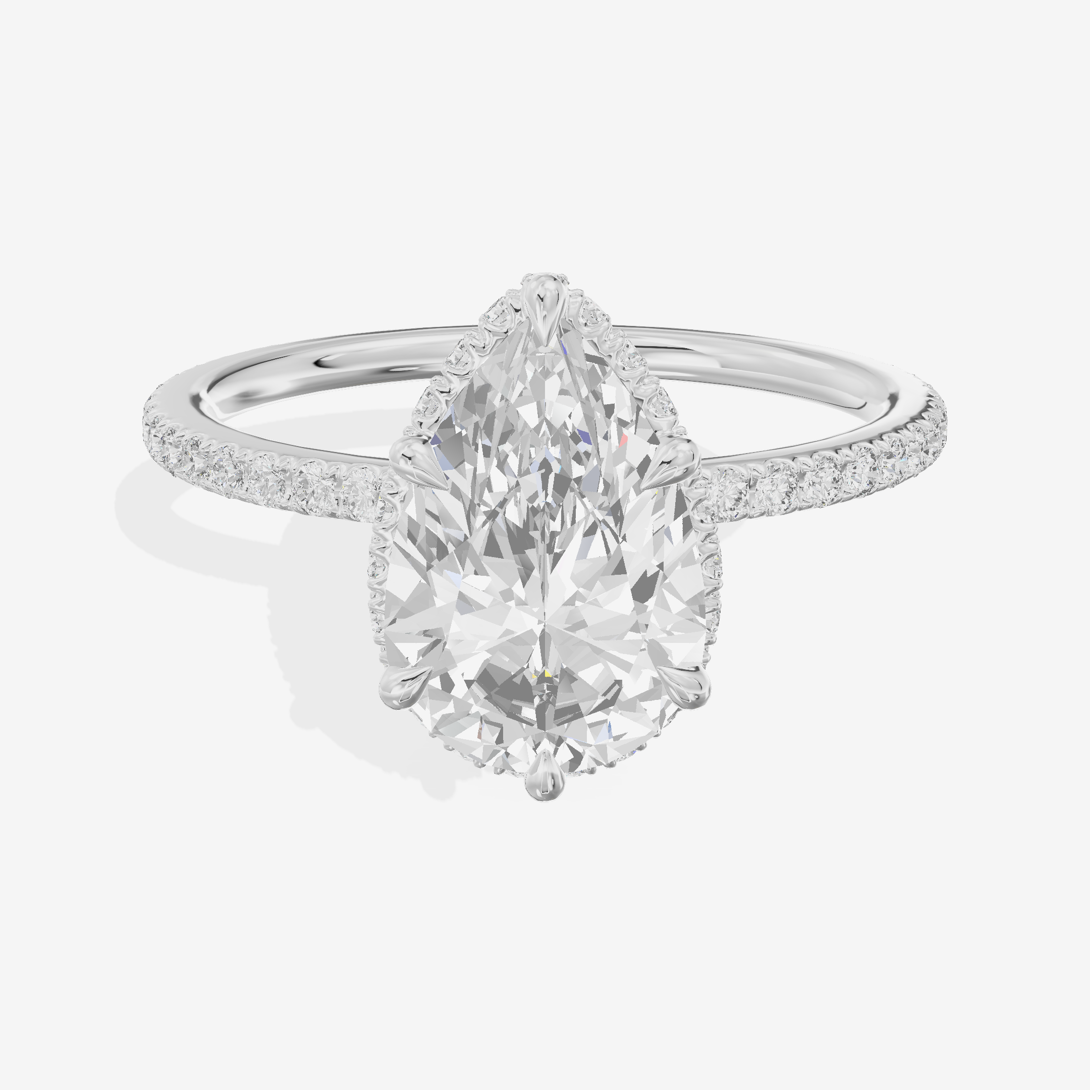 Crowned Whisper Pear Hidden Halo Engagement Ring in 14K White Gold