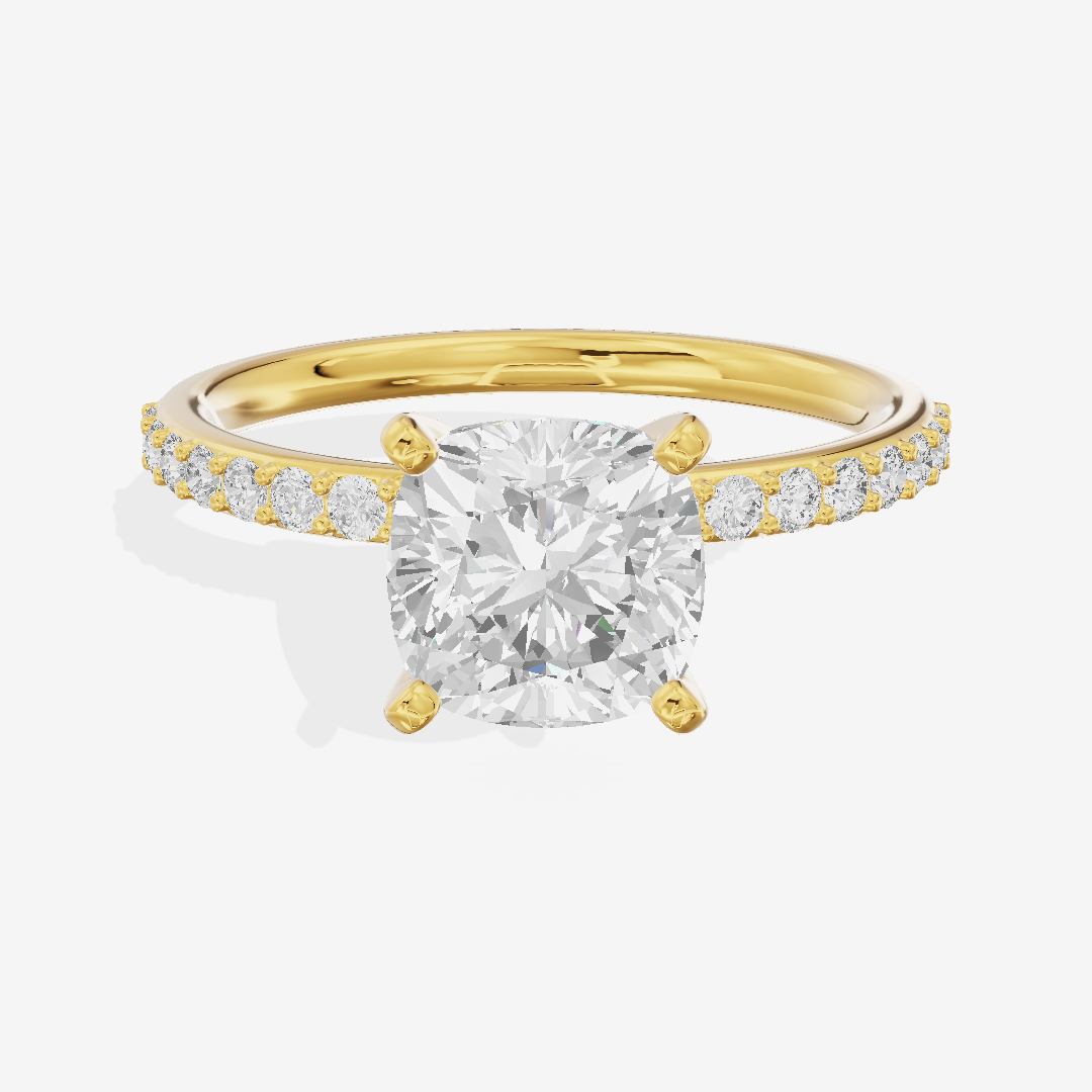 One of One Petite Cushion Engagement Ring with Side Stones (1/4 ct. tw.) in 18K Yellow Gold