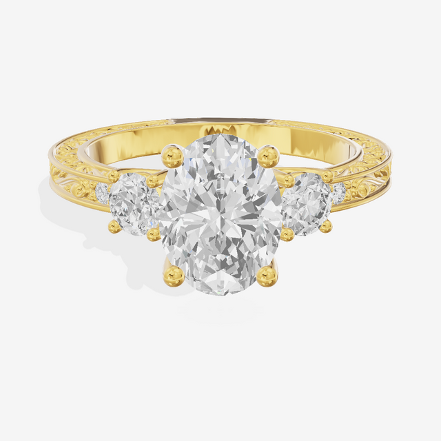 Triade Engraved Oval Three Stone Engagement Ring (1/3 ct. tw.) in 14K Yellow Gold