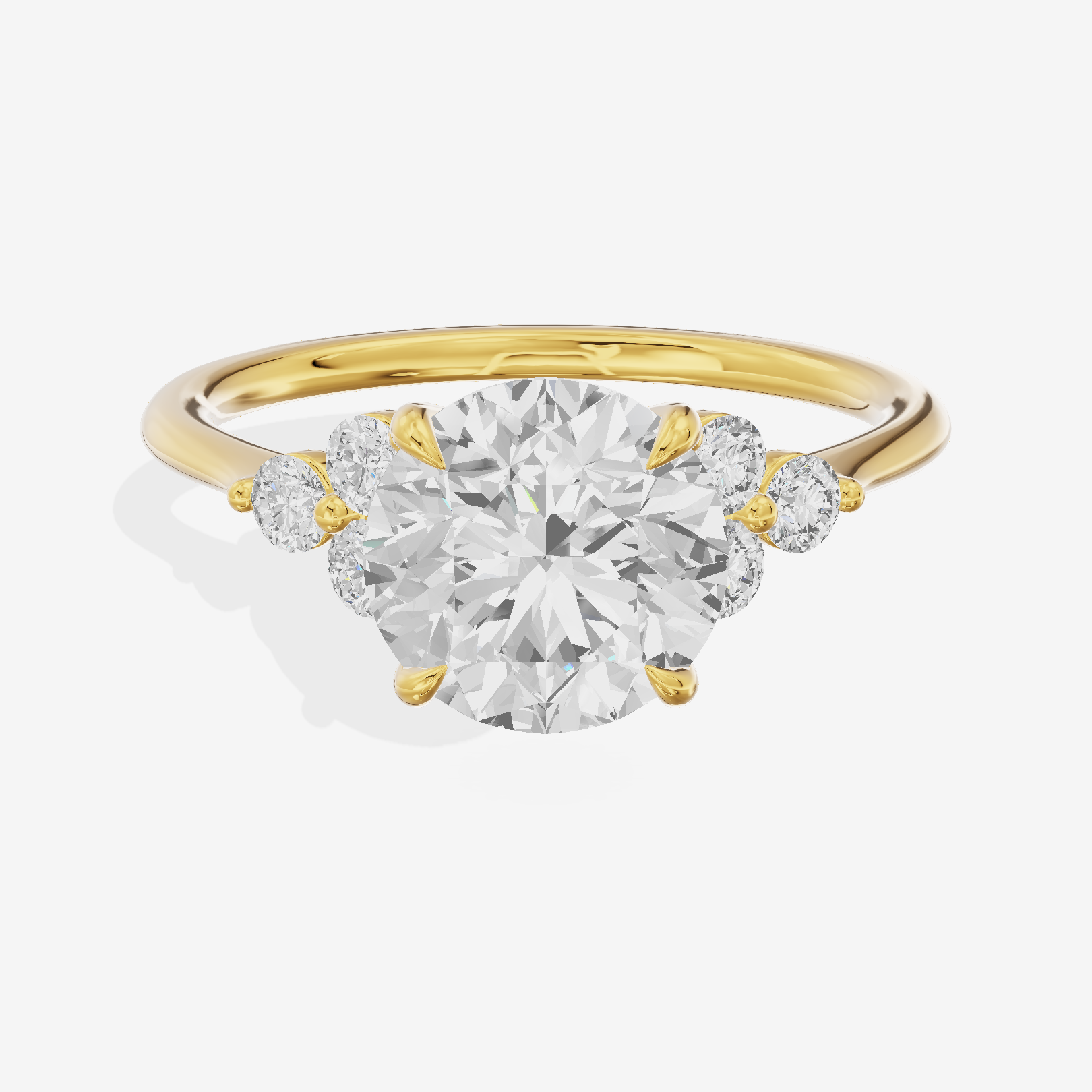 Lustrous Promezza Round Engagement Ring with Side Stones (1/20 ct. tw.) in 14K Yellow Gold