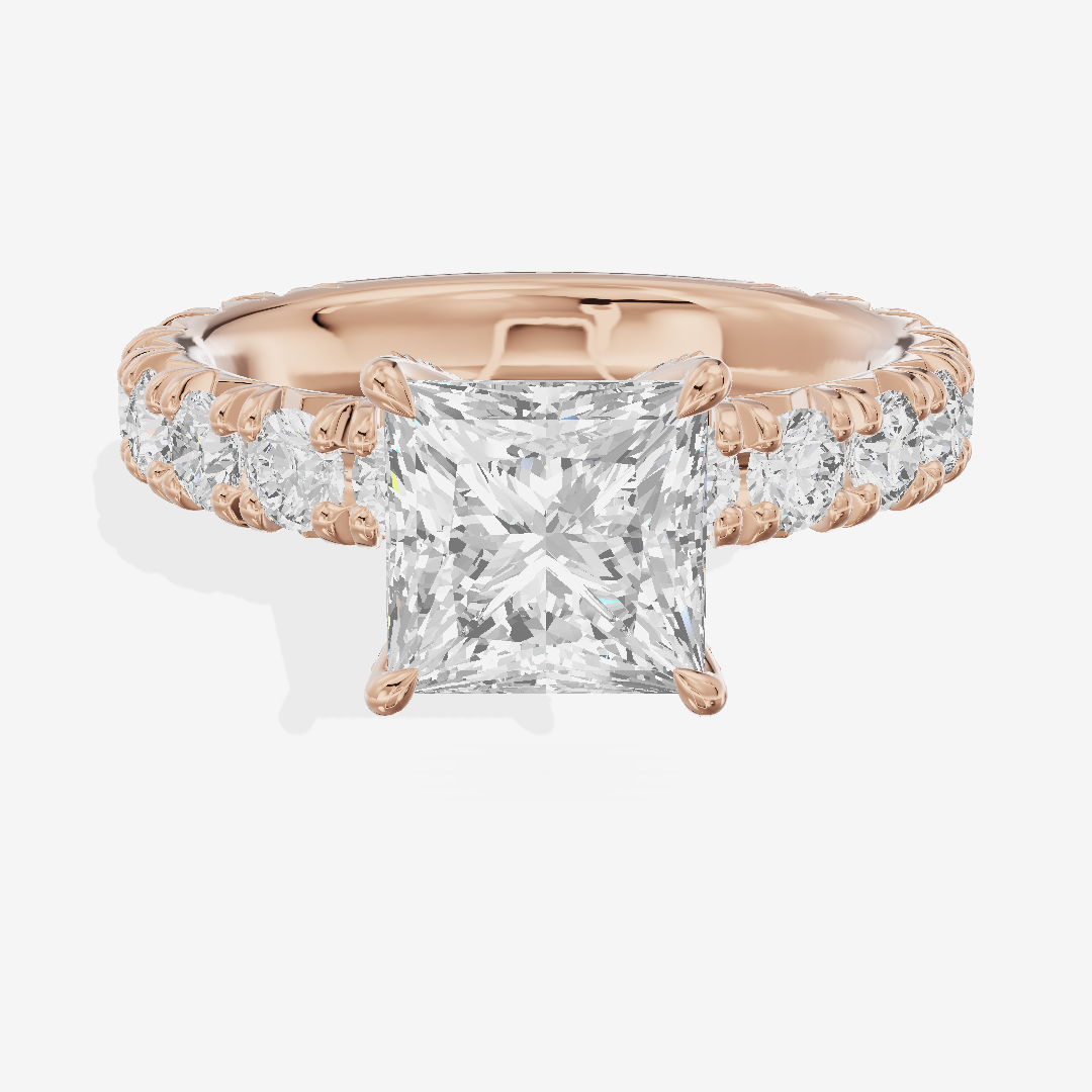 Crowned Sincere Princess Engagement Ring with Side Stones (3/4 ct. tw.) in 18K Rose Gold