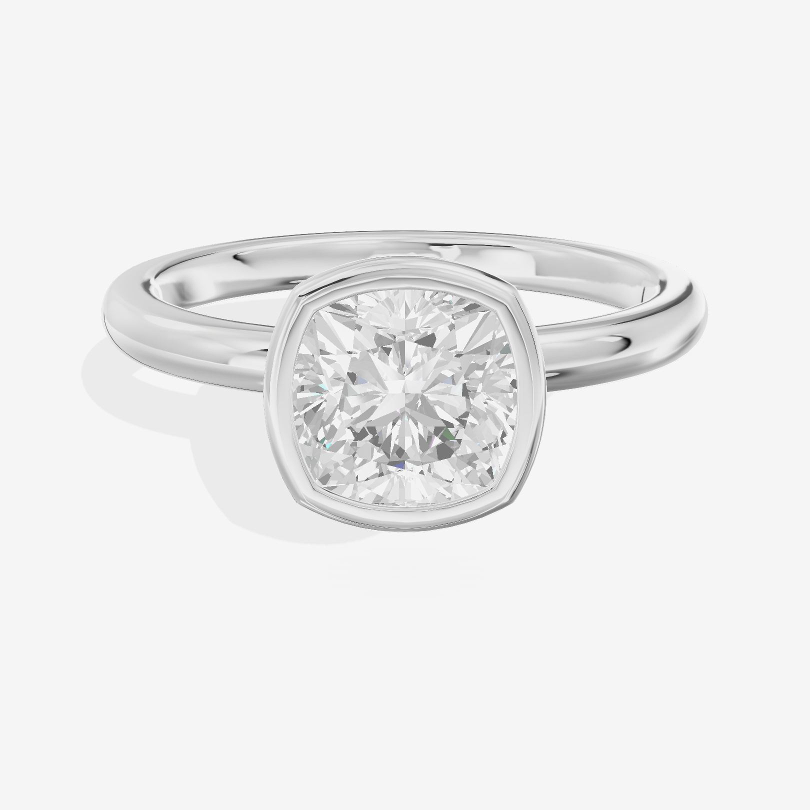 Tensare Bezel 2mm Cushion Solitaire Engagement Ring in 18K White Gold