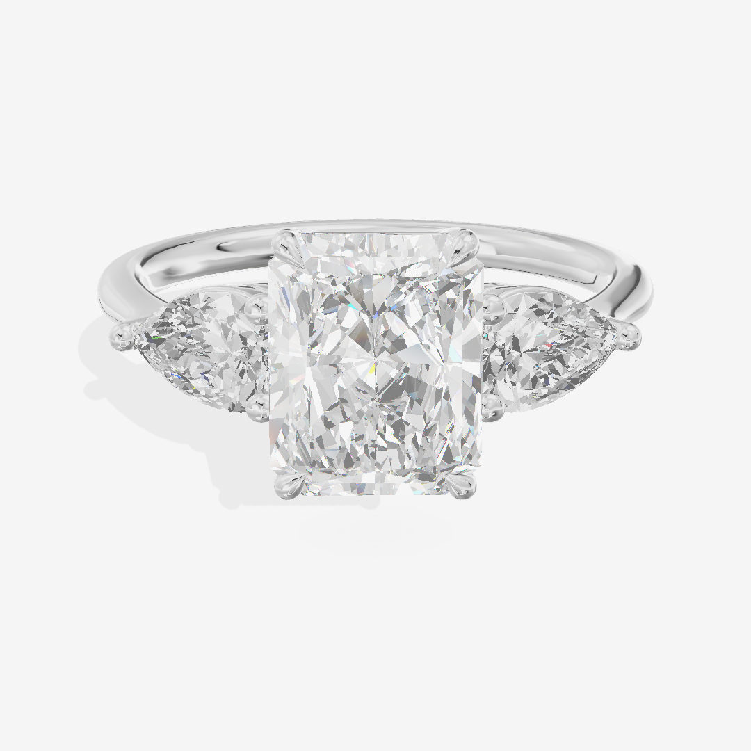 Luxe Adorae Three Stone Radiant Engagement Ring (3/4 ct. tw.) in Platinum