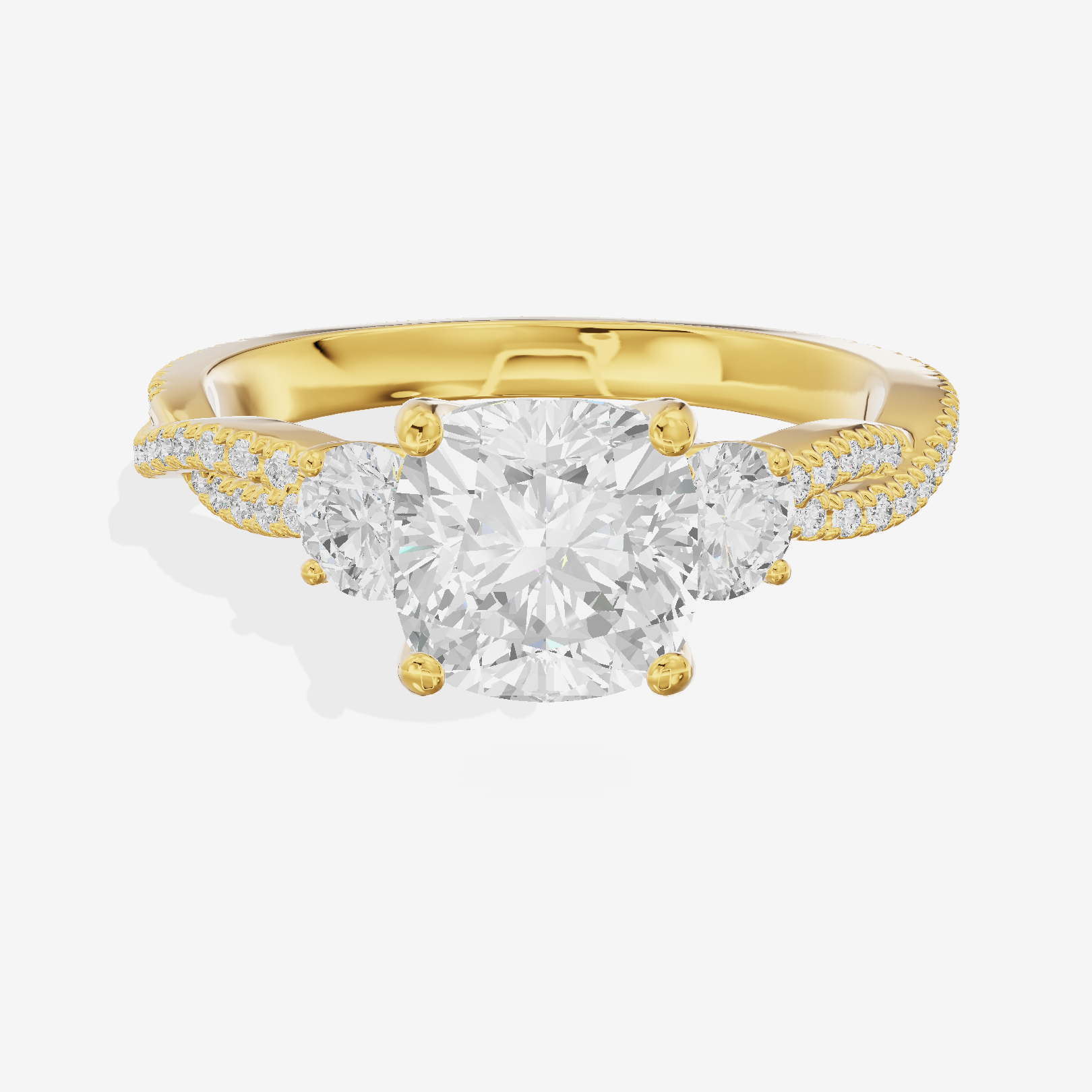 Petite Belovae Cushion Three Stone Engagement Ring (1/2 ct. tw.) in 14K Yellow Gold