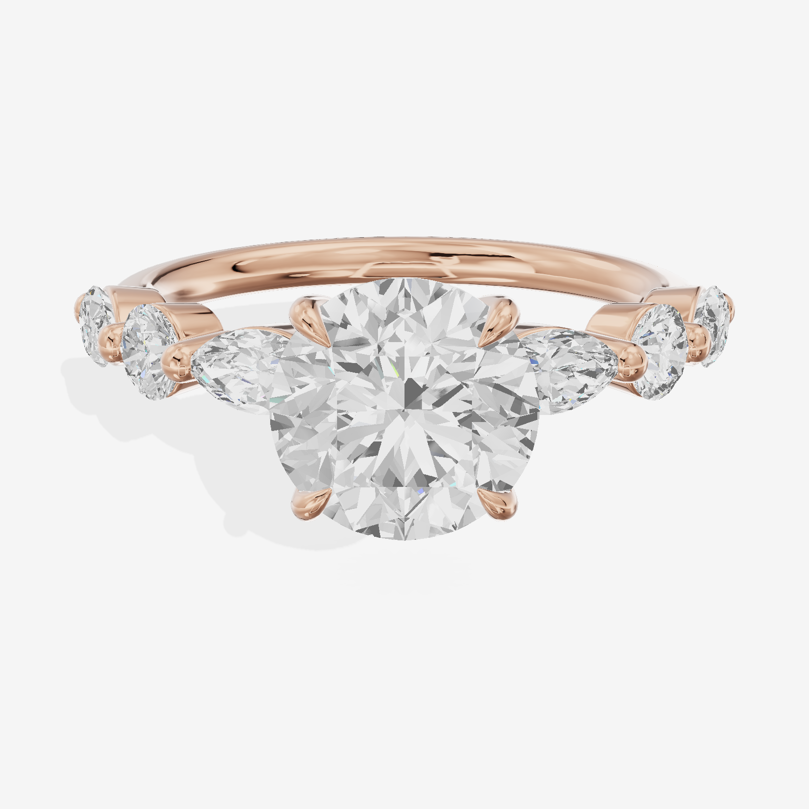 Lumera Cathedral Round Engagement Ring with Side Stones (1/3 ct. tw.) in 18K Rose Gold