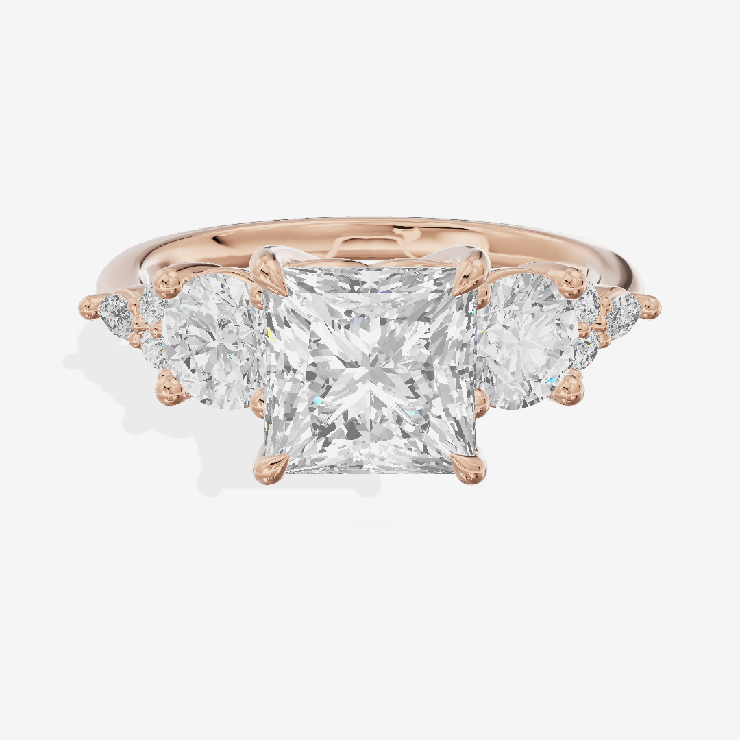 Luxe Halcyon Three Stone Princess Engagement Ring (3/4 ct. tw.) in 18K Rose Gold