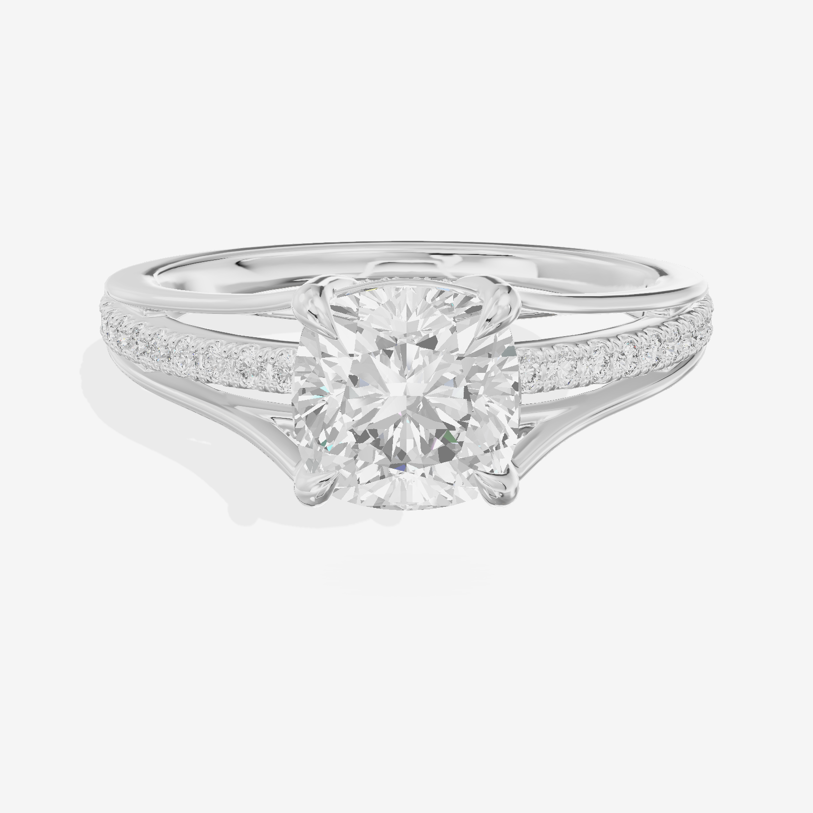 Bowed Coeurine Cushion Engagement Ring with Side Stones (1/6 ct. tw.) in Platinum