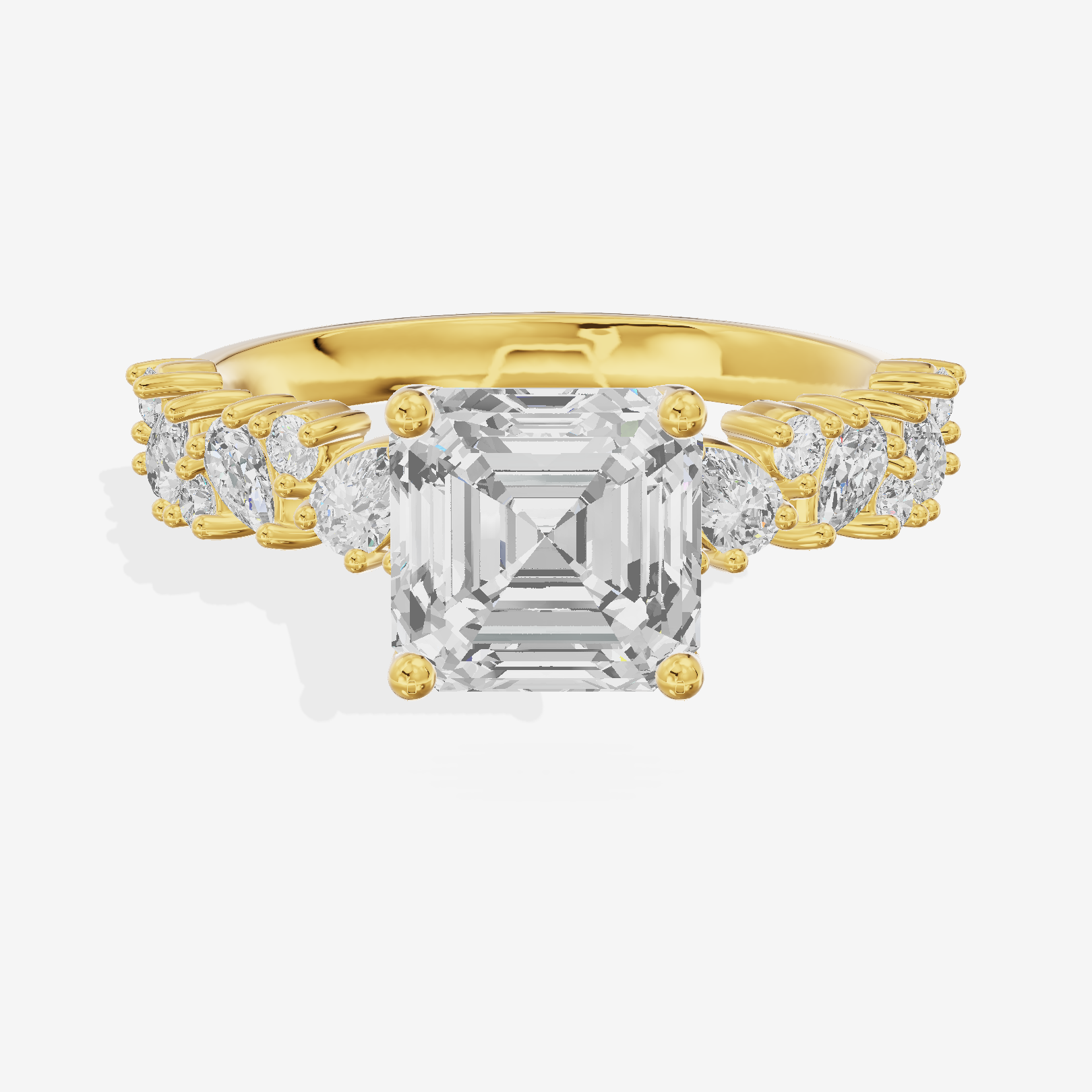 Bowed Vowsae Asscher Engagement Ring with Side Stones (2/5 ct. tw.) in 14K Yellow Gold