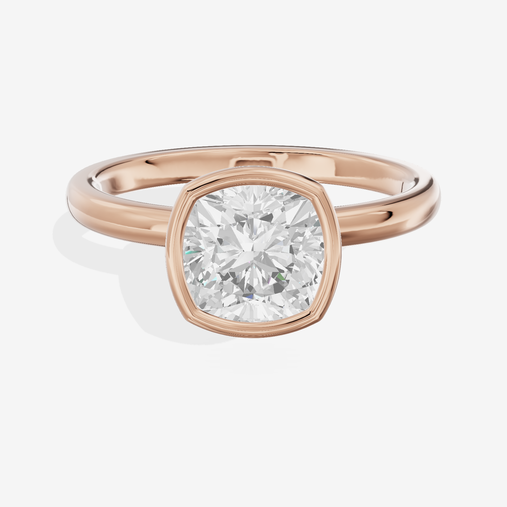 Trellise Bezel 2mm Cushion Solitaire Engagement Ring in 18K Rose Gold