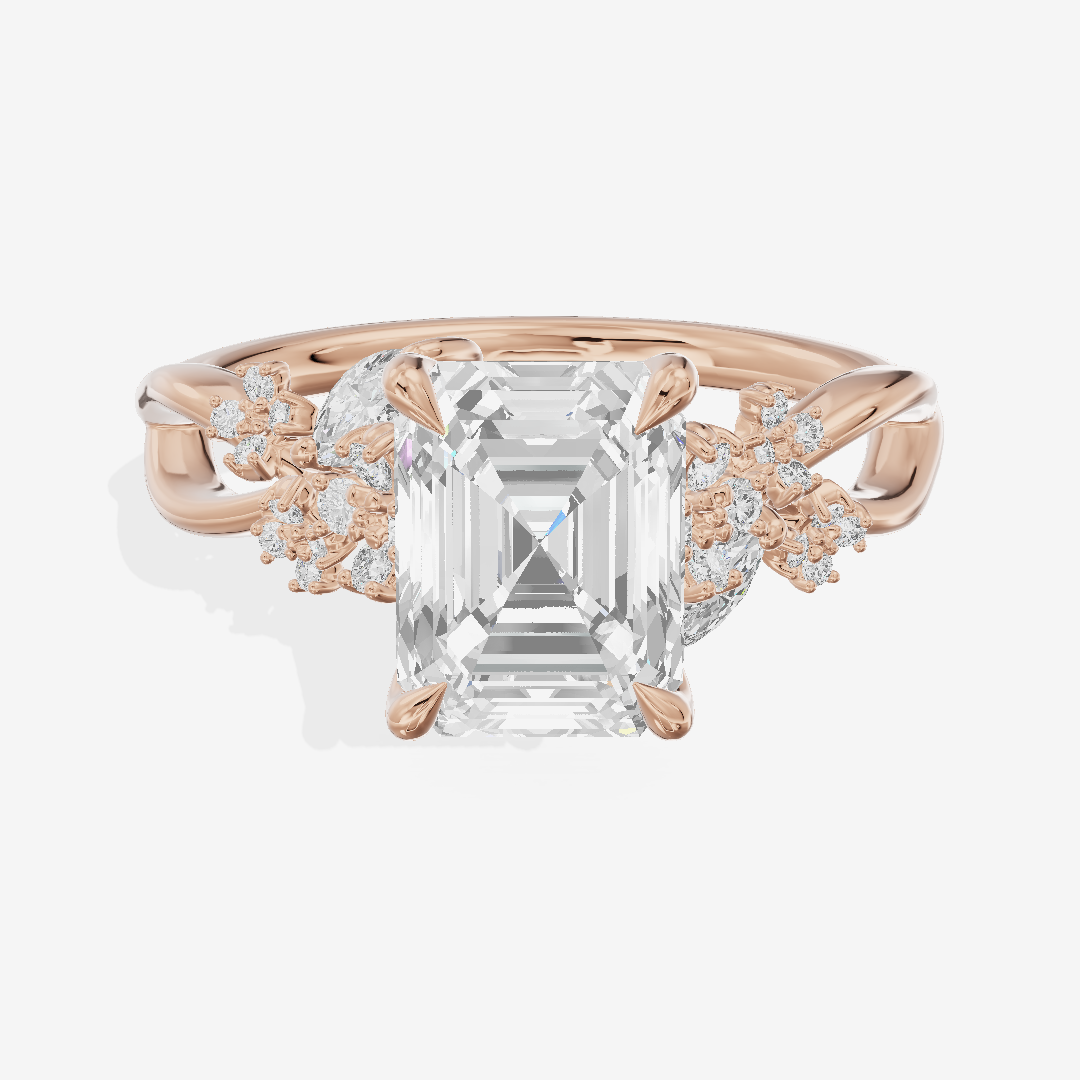 Classic Lightwoven Emerald Engagement Ring with Side Stones (1/4 ct. tw.) in 14K Rose Gold