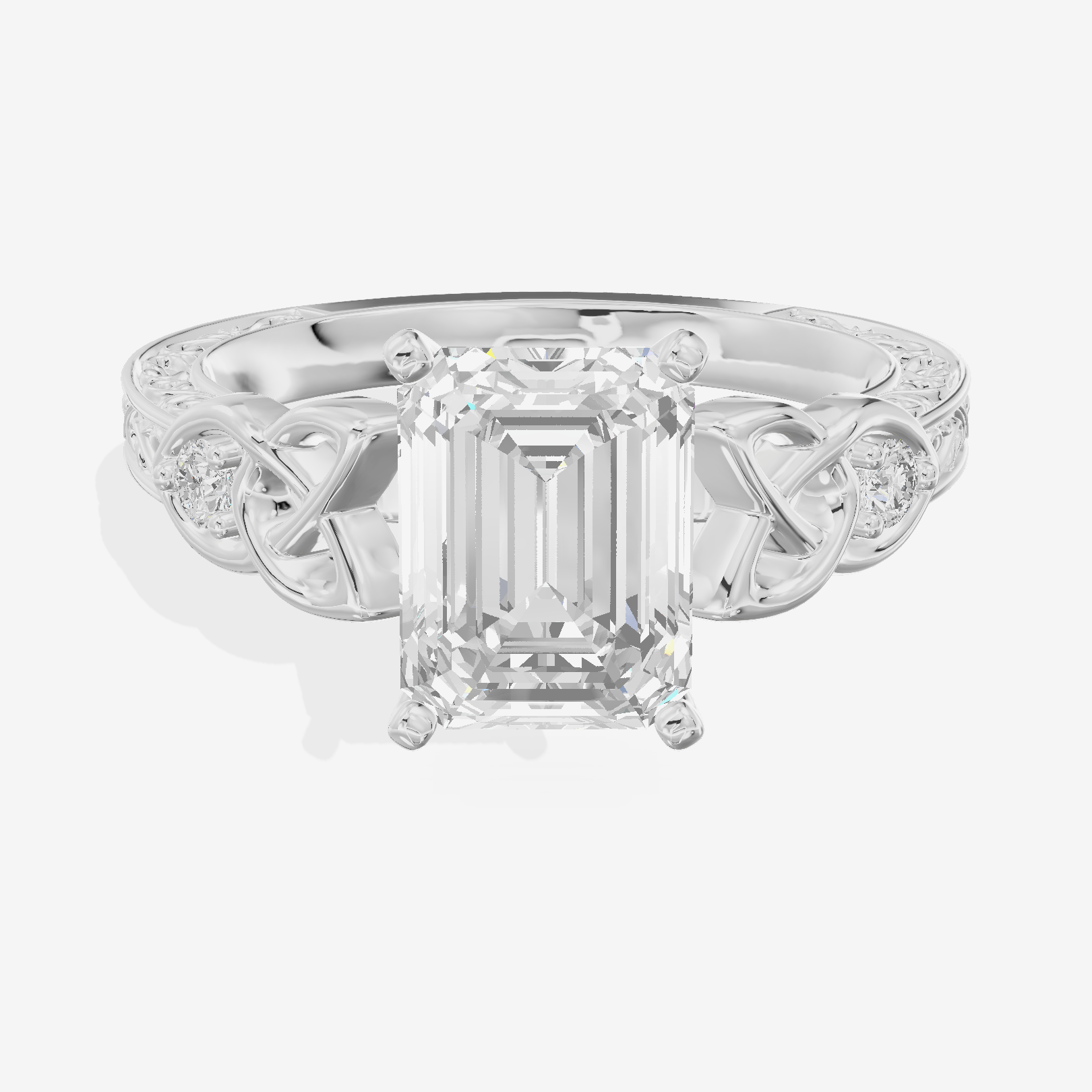 Lustrous Solea Emerald Engagement Ring with Side Stones (1/20 ct. tw.) in Platinum