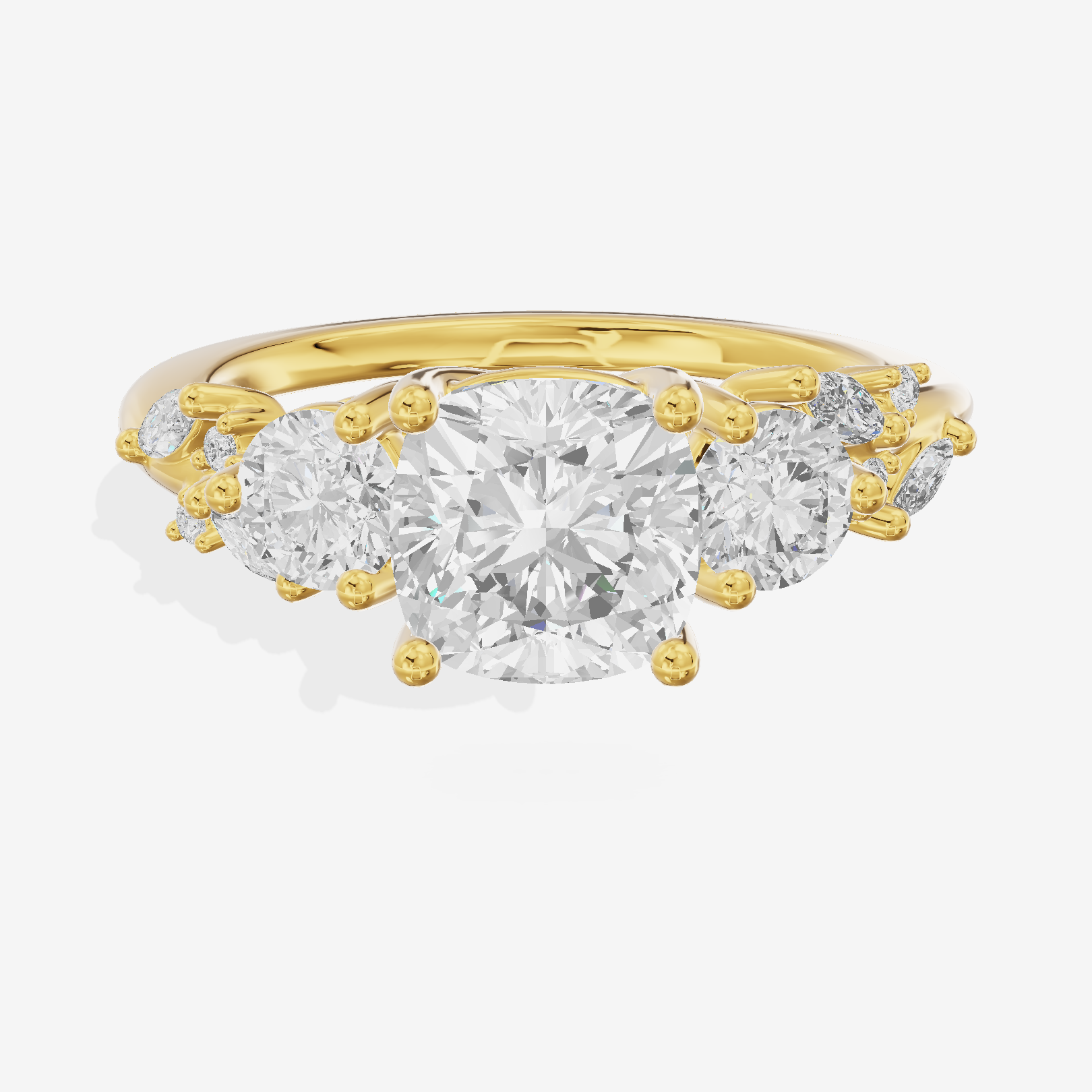 Grand Sincere Three Stone Cushion Engagement Ring (1/3 ct. tw.) in 18K Yellow Gold