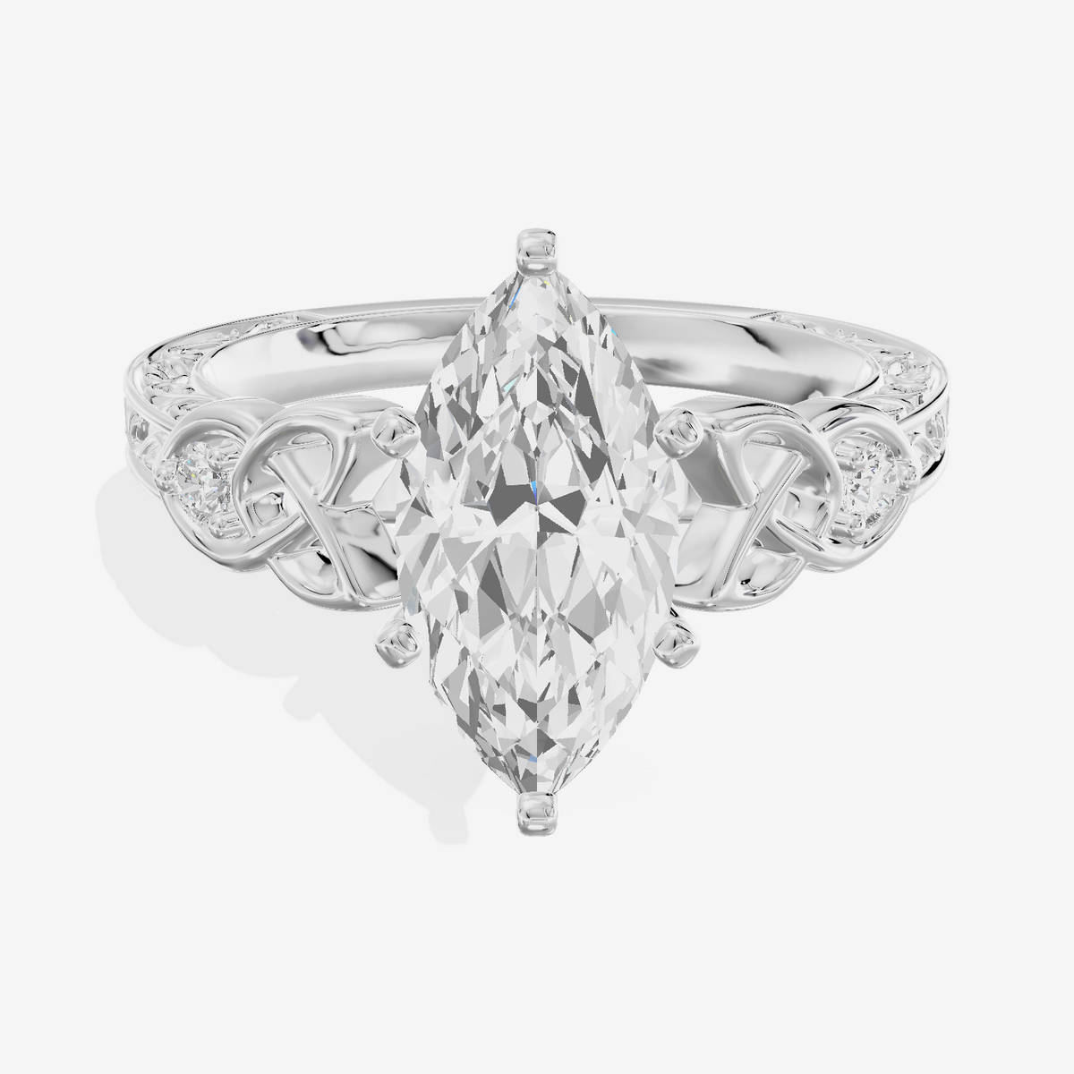 Lustrous Solea Marquise Engagement Ring with Side Stones (1/20 ct. tw.) in 14K White Gold