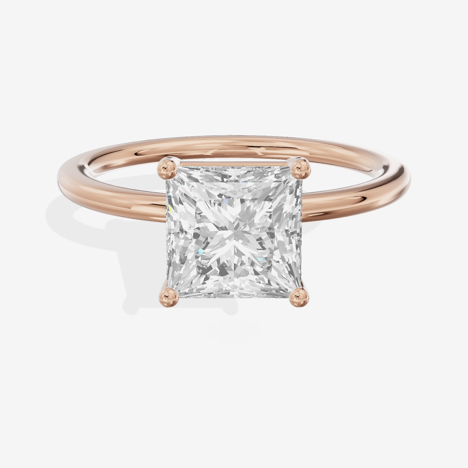 Crowned Vowsae 1.5mm Princess Solitaire Engagement Ring in 14K Rose Gold