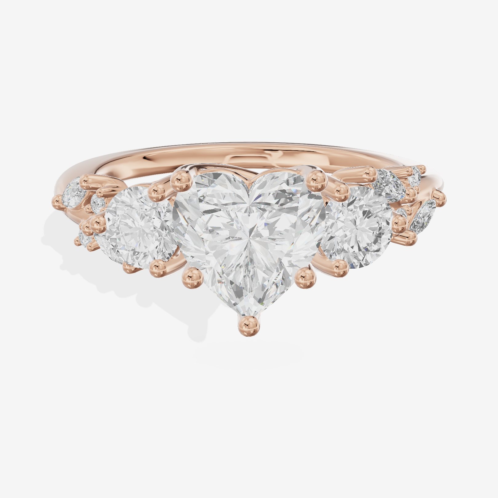 Adorae Three Stone Heart Engagement Ring (3/5 ct. tw.) in 18K Rose Gold