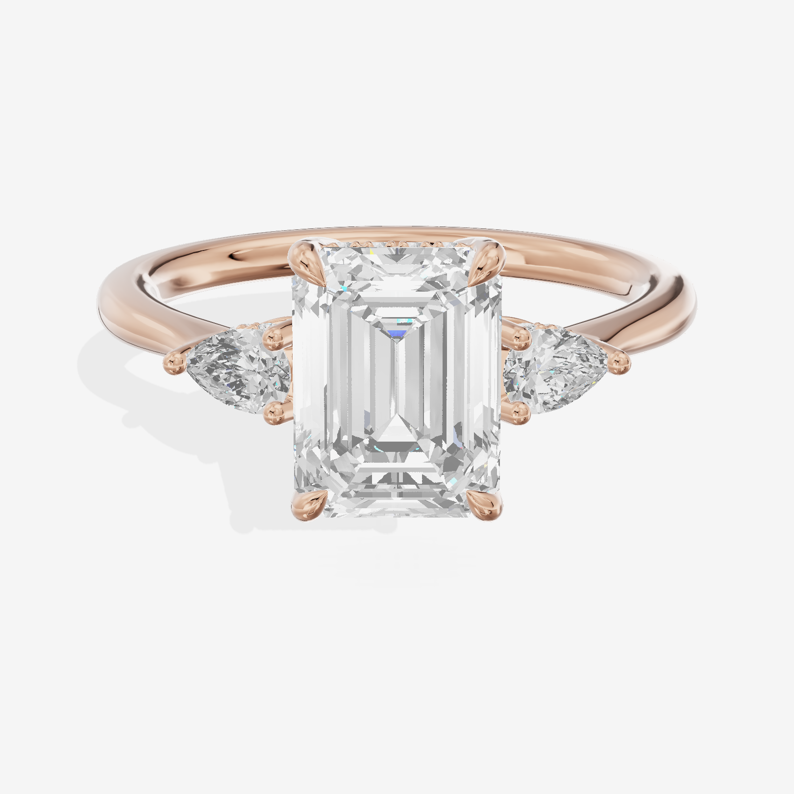 Petite Vowsae Three Stone Emerald Engagement Ring (1/4 ct. tw.) in 18K Rose Gold