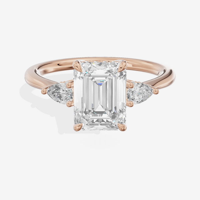 Petite Vowsae Three Stone Emerald Engagement Ring (1/4 ct. tw.) in 18K Rose Gold