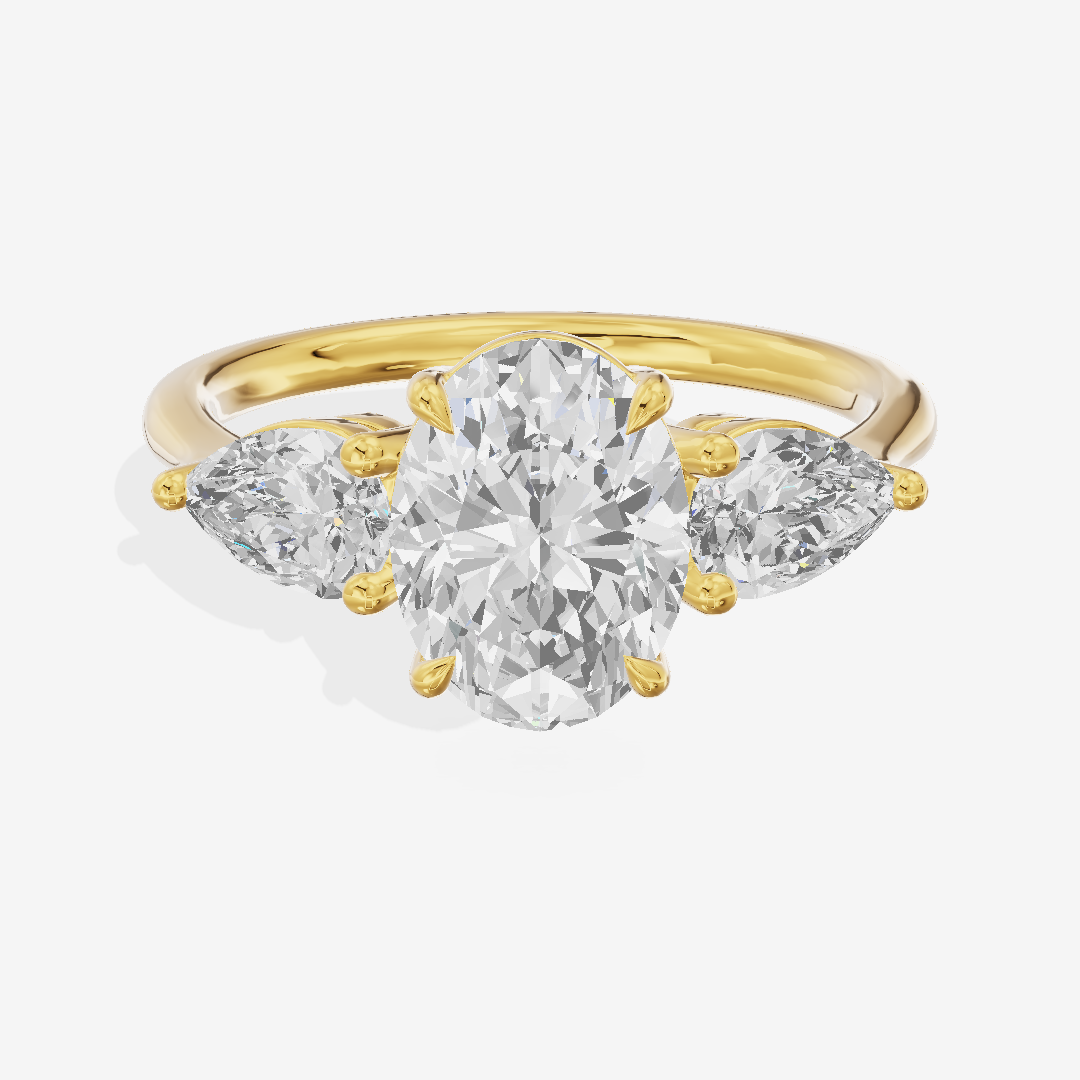 Luxe Adorae Three Stone Oval Engagement Ring (3/4 ct. tw.) in 18K Yellow Gold