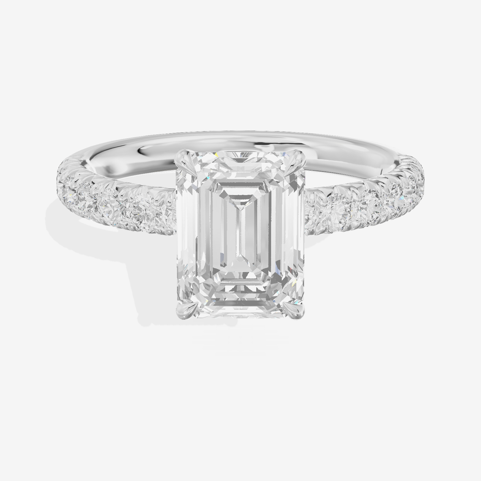 Lustrous Selenia Emerald Engagement Ring with Side Stones (1/4 ct. tw.) in Platinum